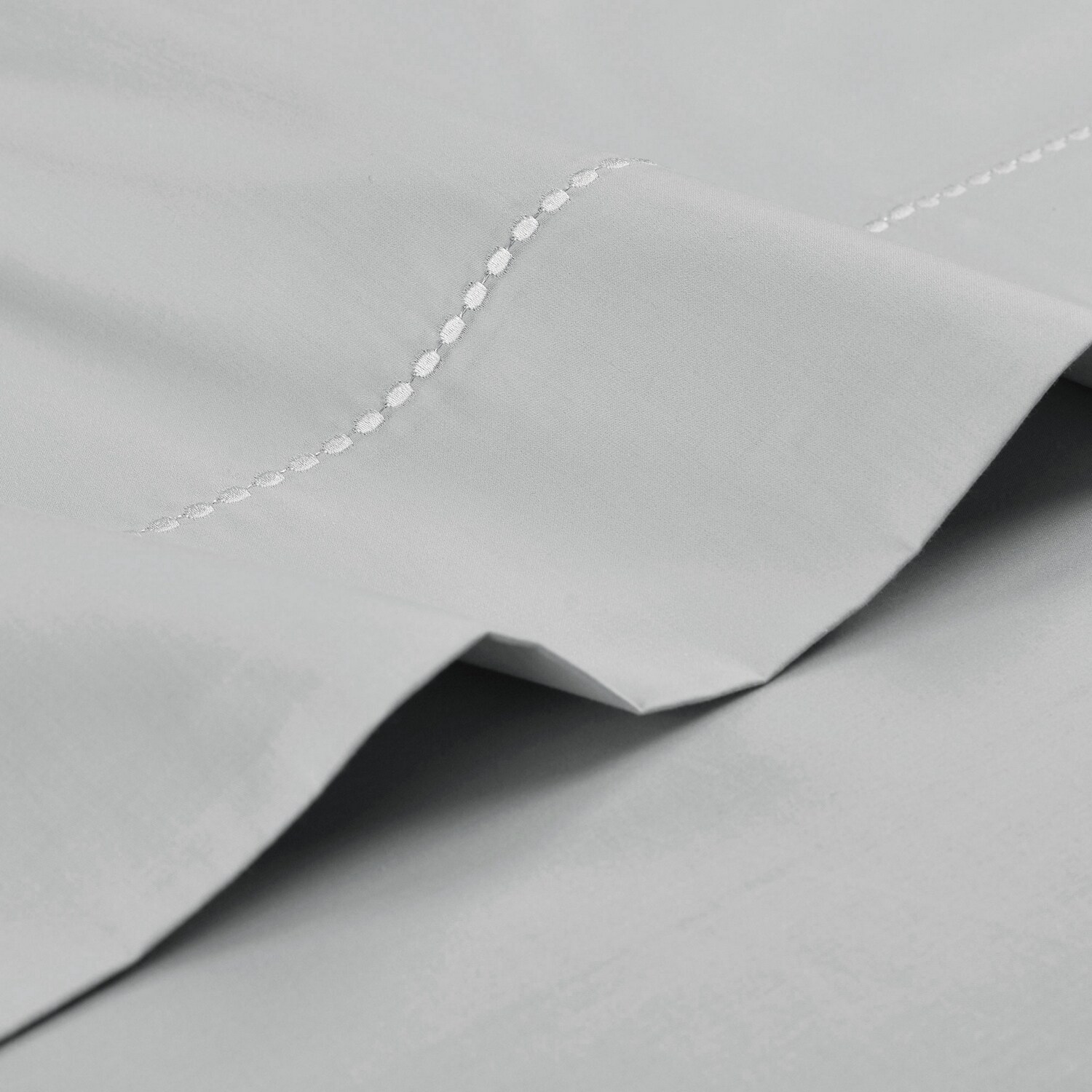 Light Gray Cotton King Sheet Set with Embroidered Hem