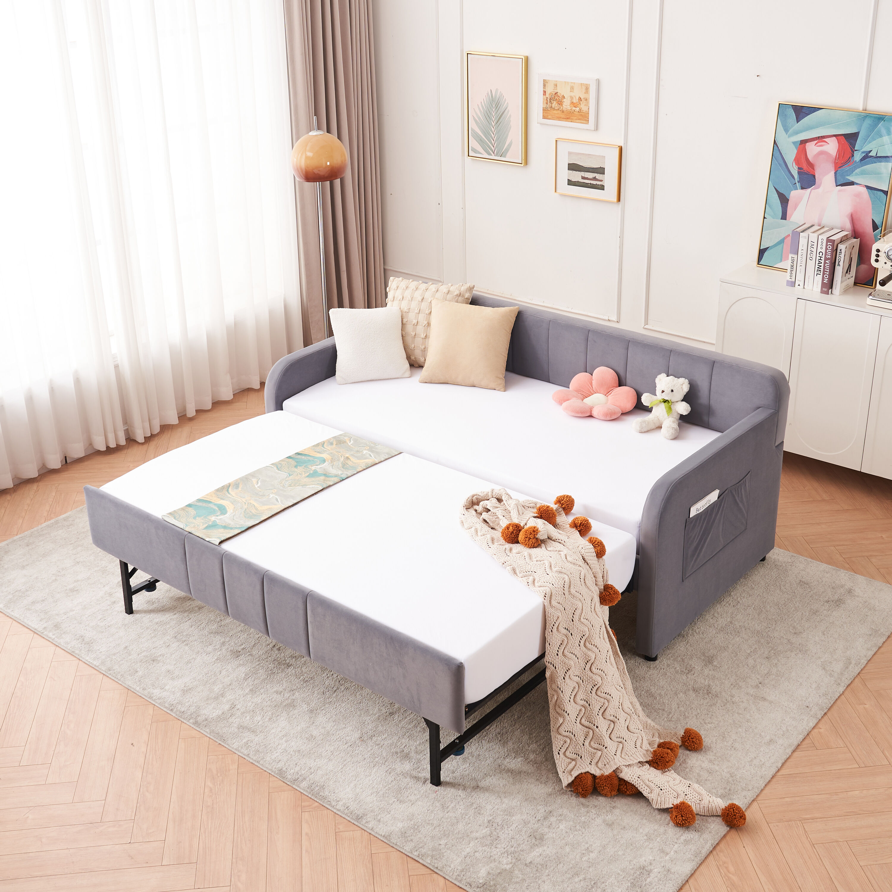KTMBDW Daybed with Trundle and Side Pockets - Twin Upholstered Sofa Bed ...