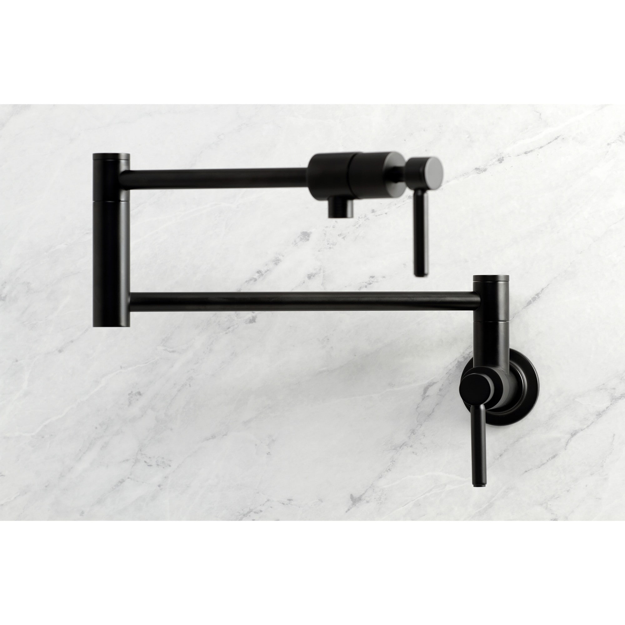 Kingston Brass WLKS4100DL Concord Matte black Double Handle Wall-mount Pot Filler Kitchen Faucet with Sprayer