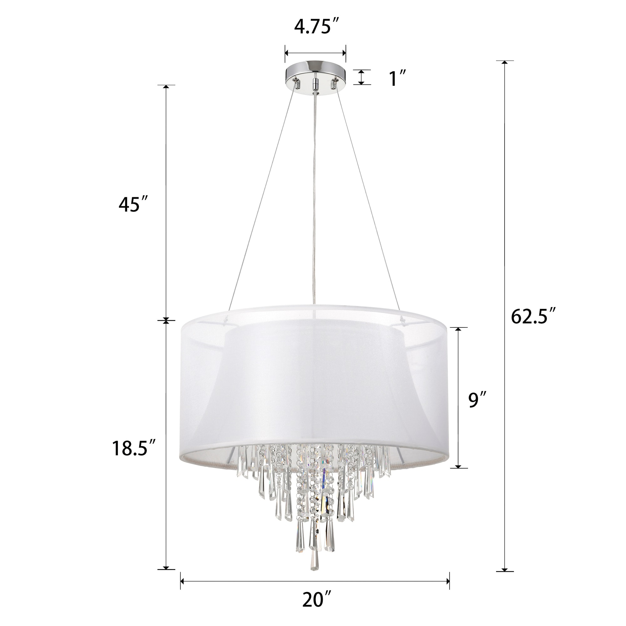 Chrome 4-Light Drum Chandelier with Crystal Accents