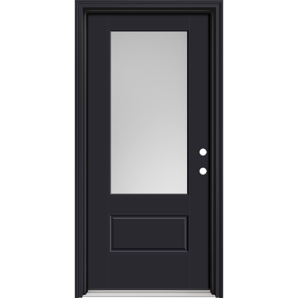 Masonite 630361 Performance Door System 36-in x 80-in x 4-9/16-in Fiberglass 3/4 lite Left-hand inswing Peppercorn Painted Prehung Front Door with Brickmould Insulating core