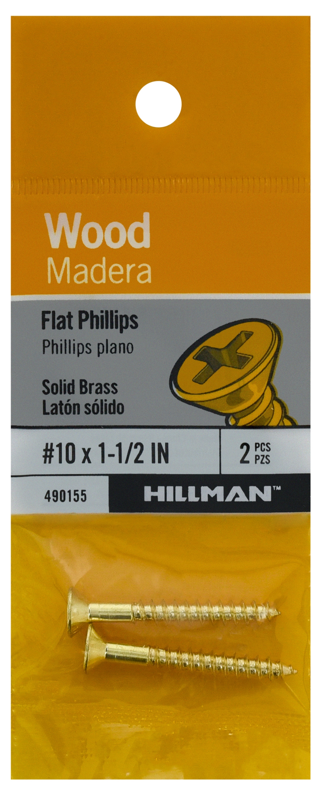 Hillman 490155 #10 x 1-1/2-in Brass Interior Wood screws ( 2 -Per Box )
