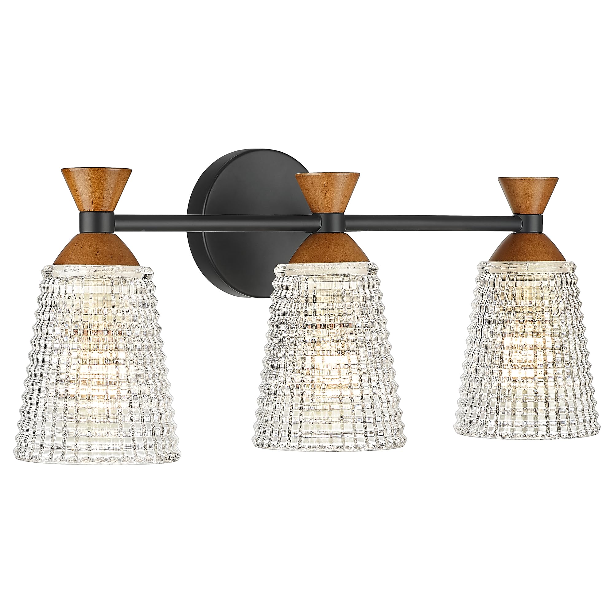 LTMATE LS4FJF70B-3W BK+WD JAZAVA 20.5-in 3 -Light Black Farmhouse Vanity light