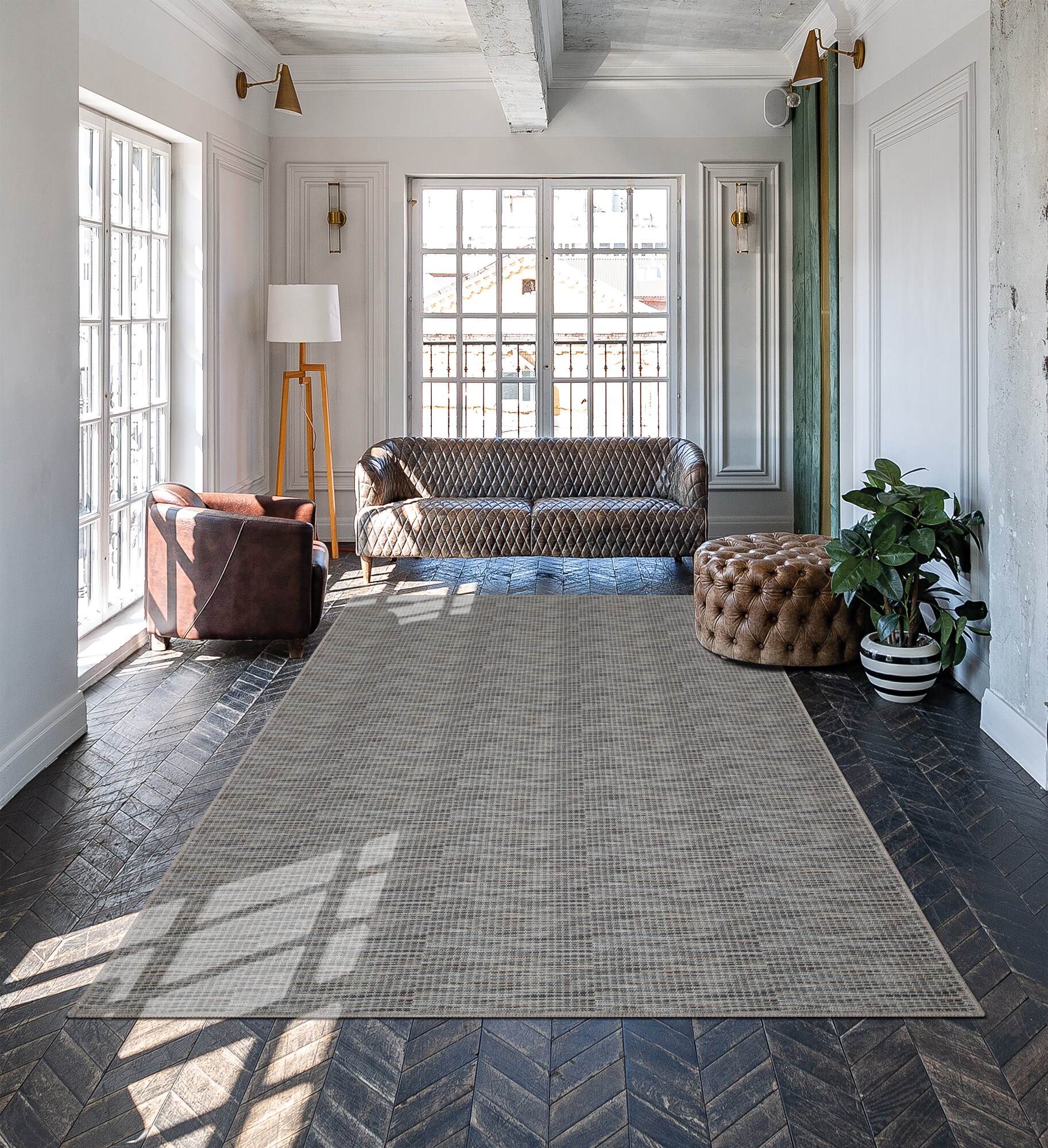 Ottomanson PRG7101-5X7 Prague 5 x 7 (ft) Flatweave Cotton Brown/Beige Wicker Weave Rectangular Indoor Solid Machine washable Area rug