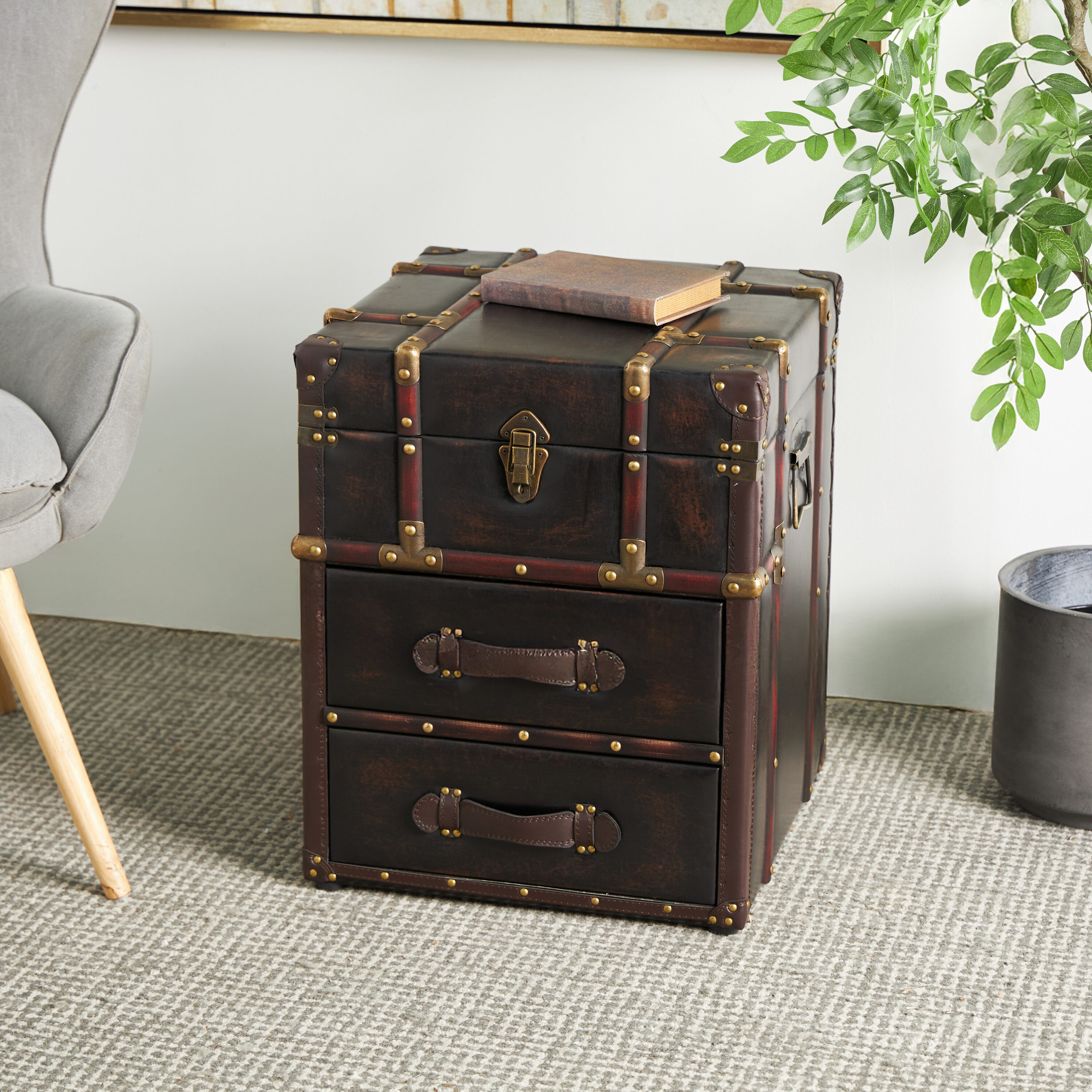 Grayson Lane Brown Vintage Faux Leather 3-Drawer Accent Chest