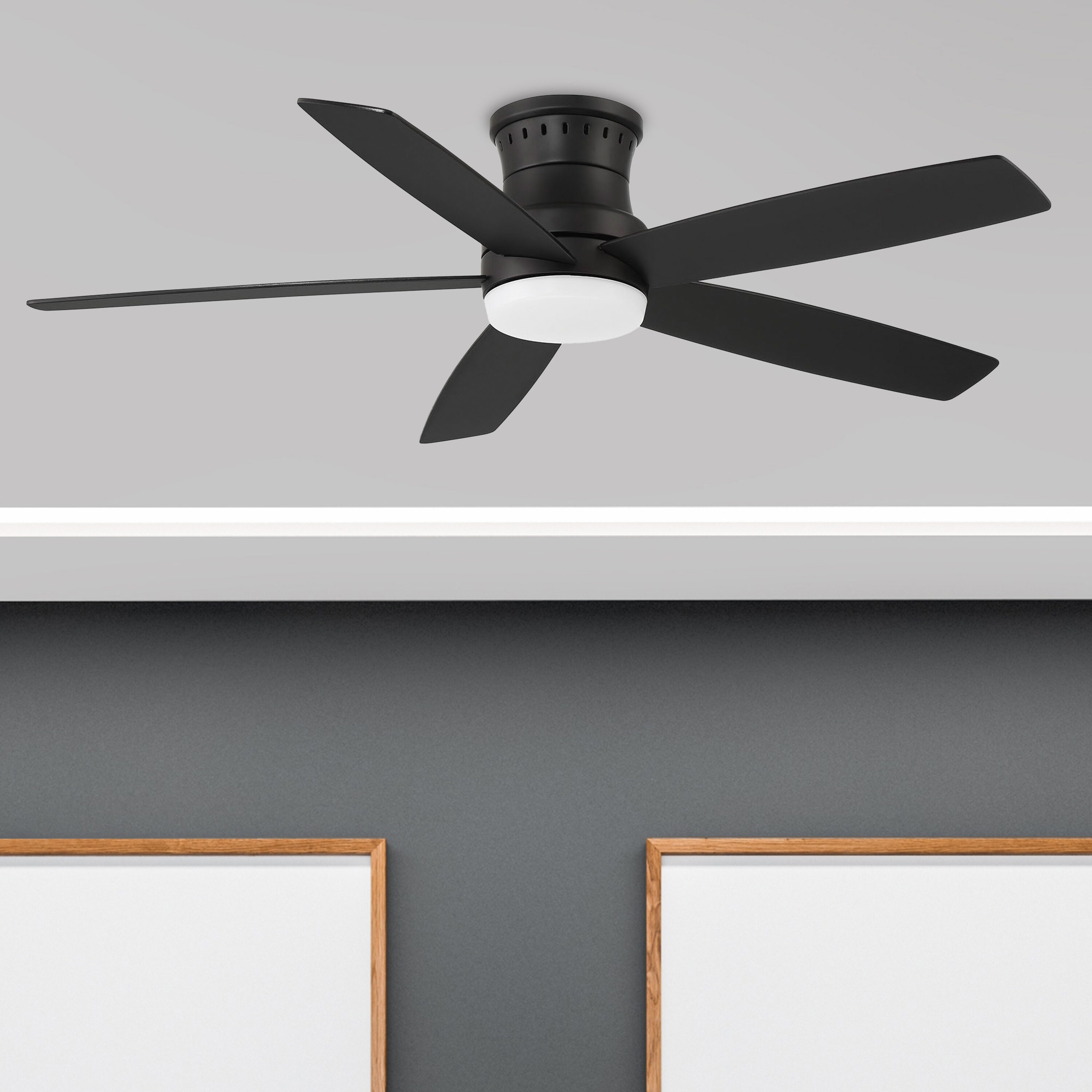 Harbor Breeze AR24H-52MBK Lewind 52-in Color-Changing Integrated LED Outdoor Flush Mount Matte Black with Black/ Dark Gray Walnut Blades Ceiling Fan With Light - Remote Included ( 5 -Blade )