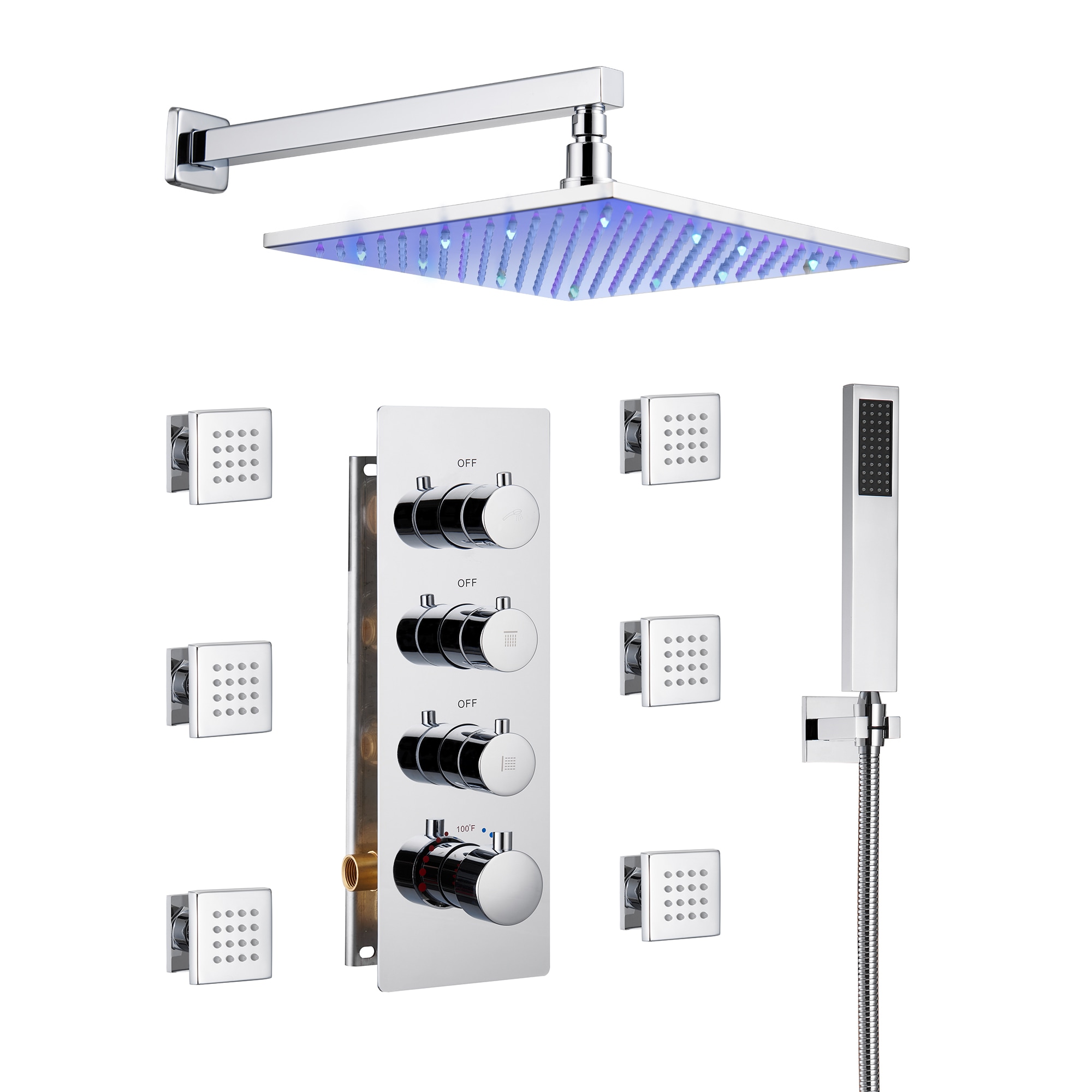 CASAINC EB-C-3-12-MB Chrome 12-in Built-In Shower Faucet System with 3-way Diverter ( Thermostatic Valve Included )
