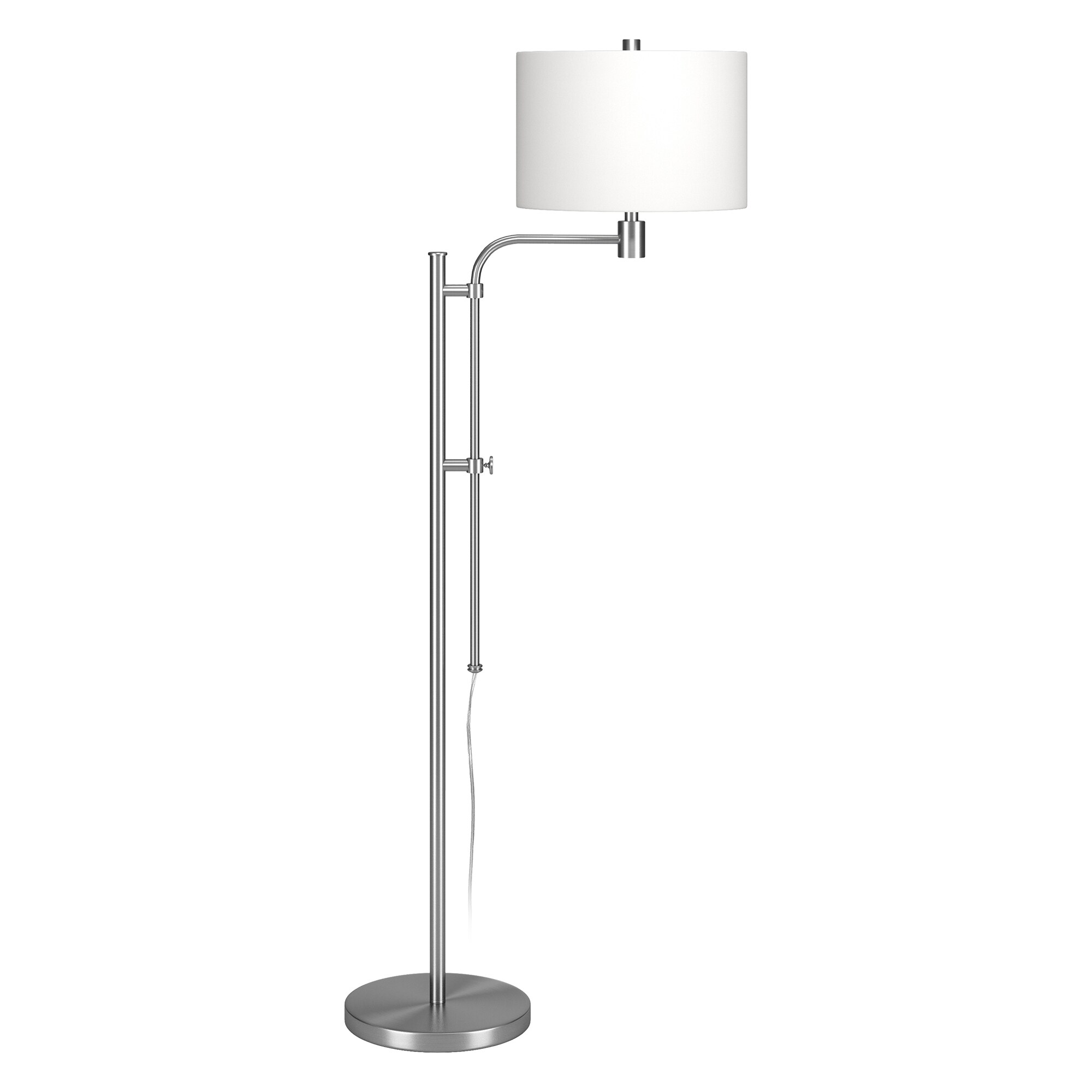 Adjustable Silver Industrial Floor Lamp with Drum Shade