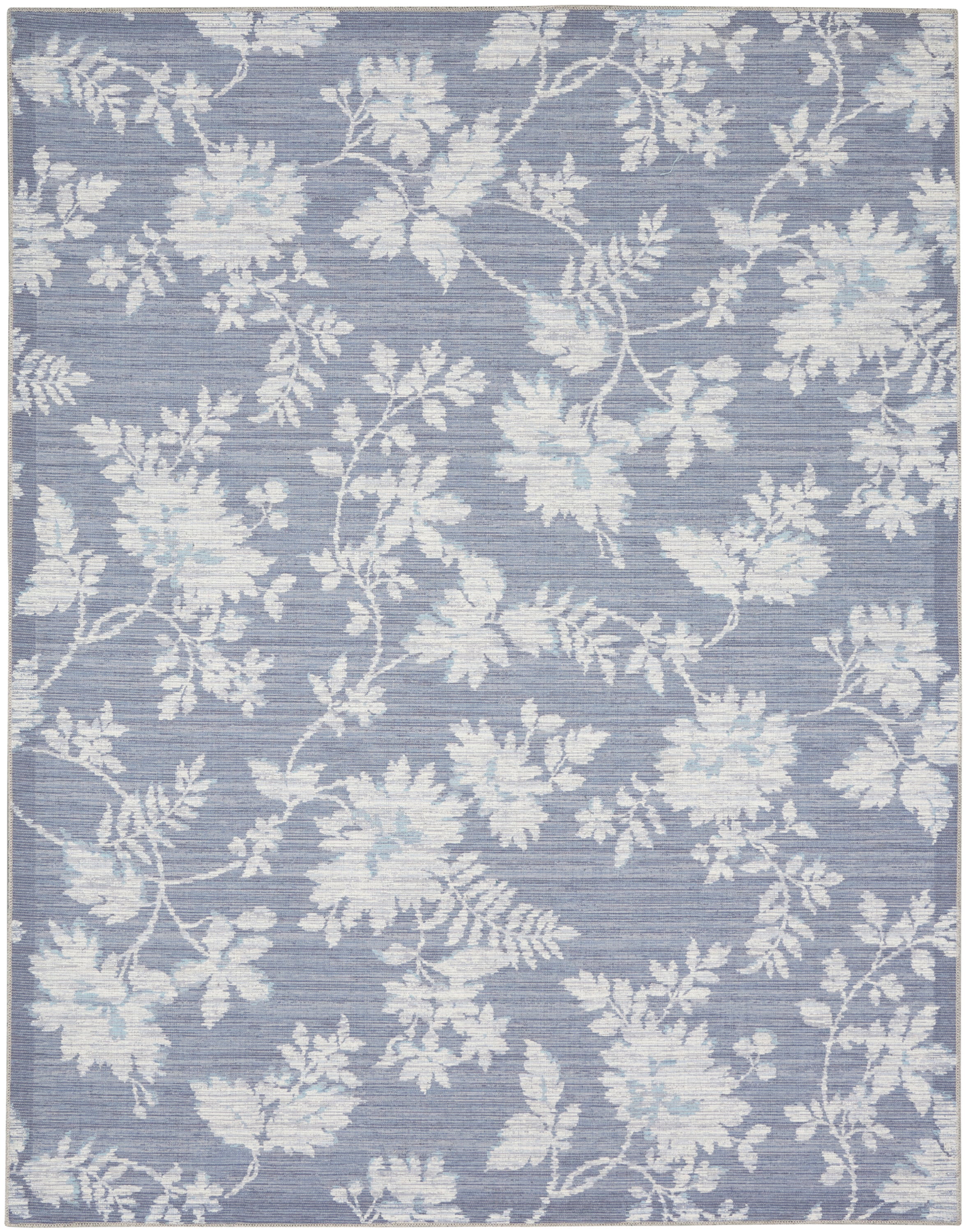 Gray and White Floral Chenille Rectangular Area Rug 7'10" x 9'10"
