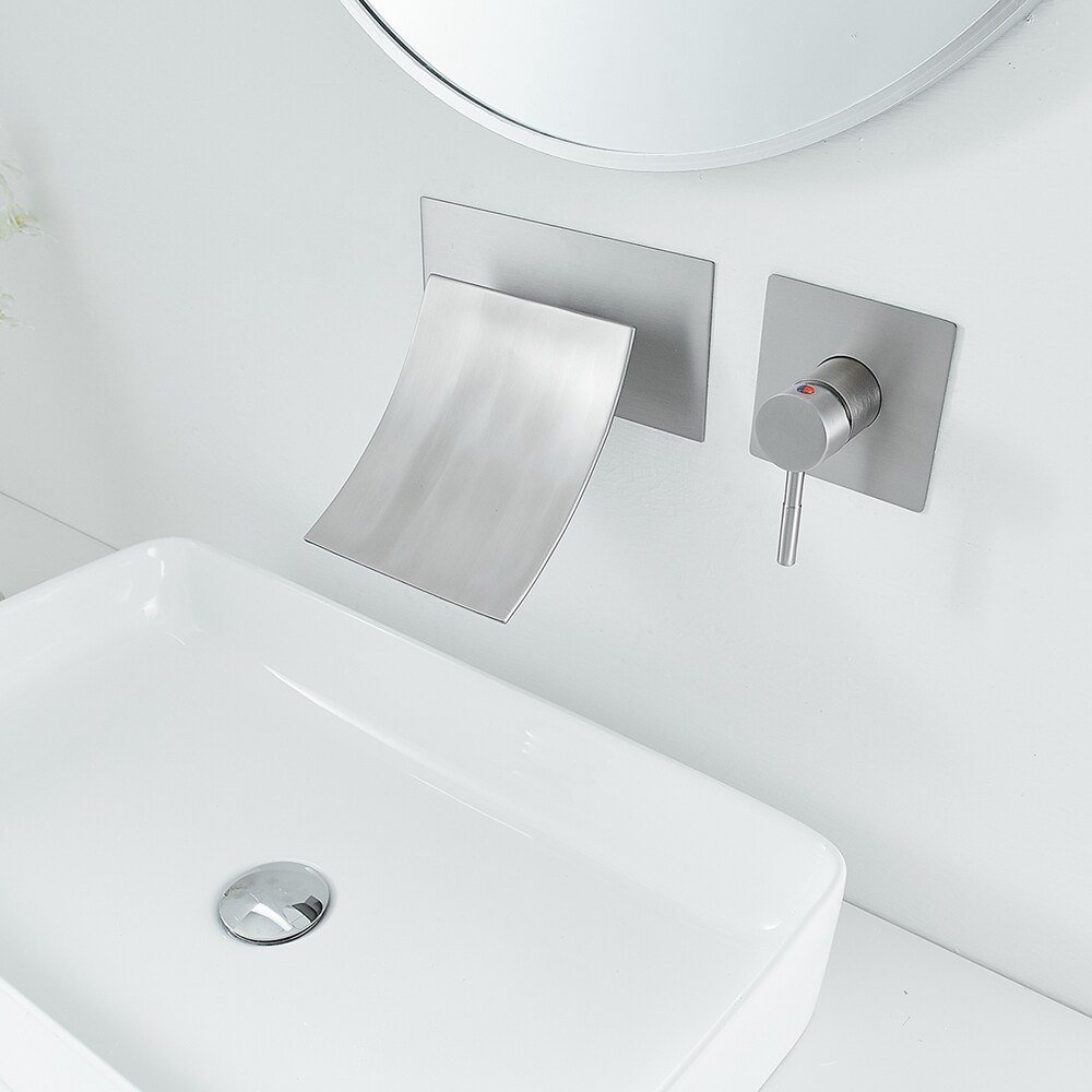 Brushed Nickel Wall Mount Waterfall Bathroom Faucet