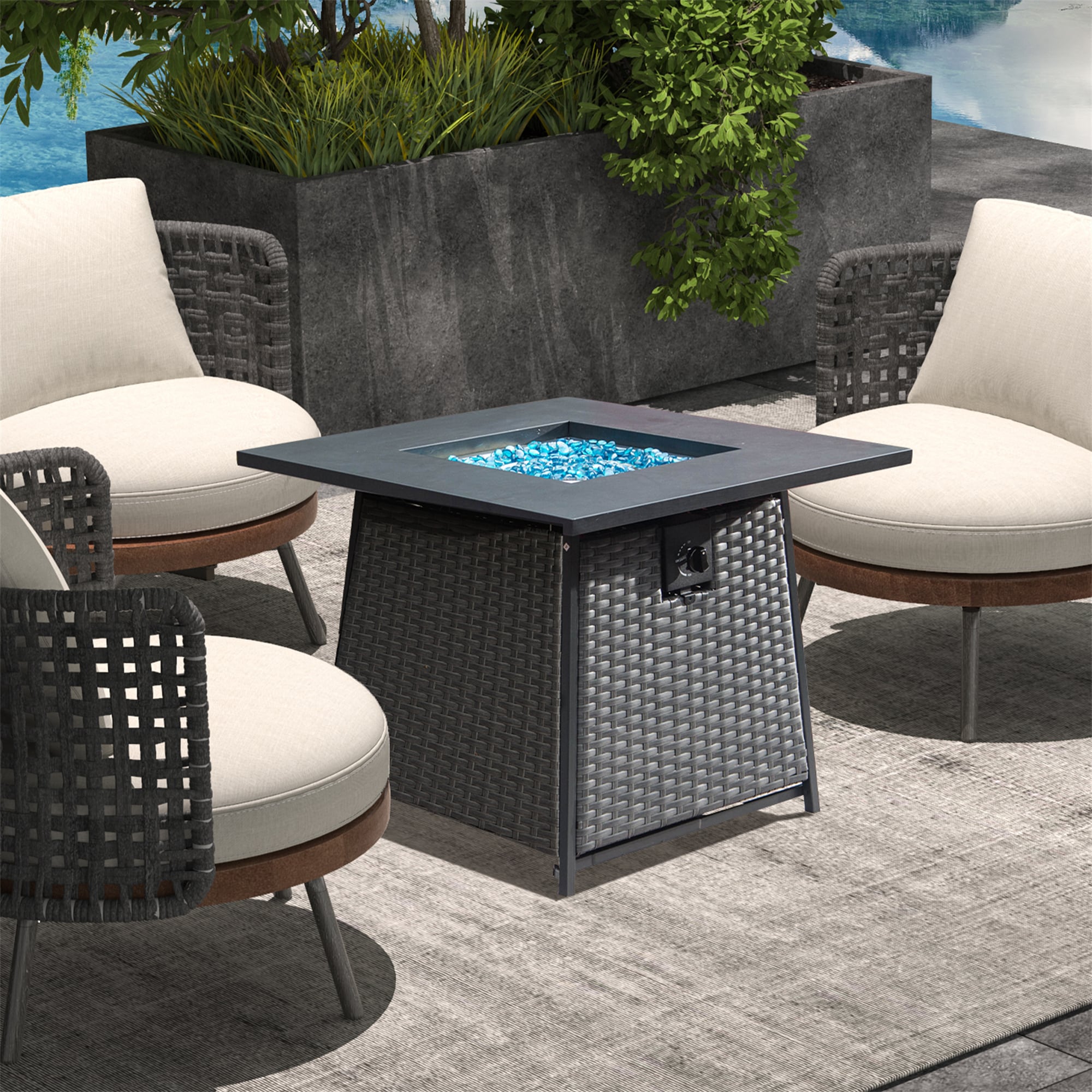 Maocao Hoom BH13379 32-in W Dark Gray Portable Iron Square Tabletop Liquid propane Fire pit