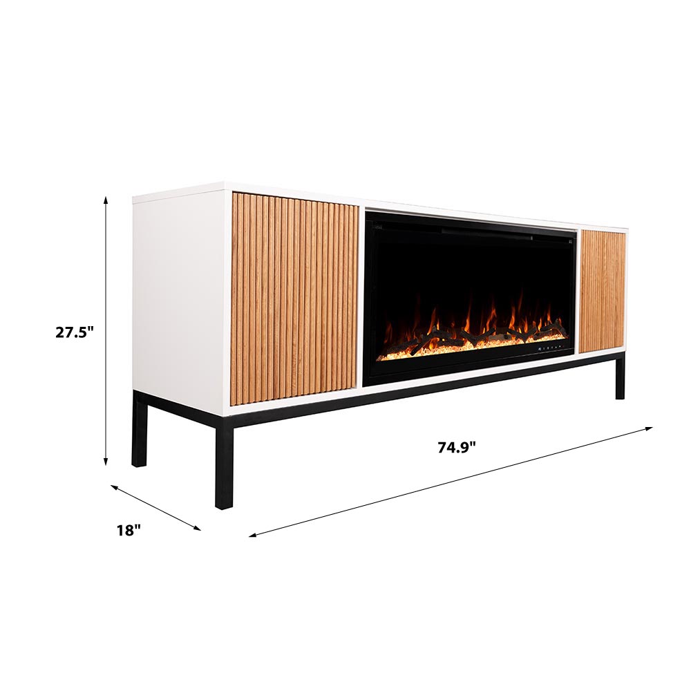 Emory White and Walnut Electric Fireplace TV Stand with 42” Firebox