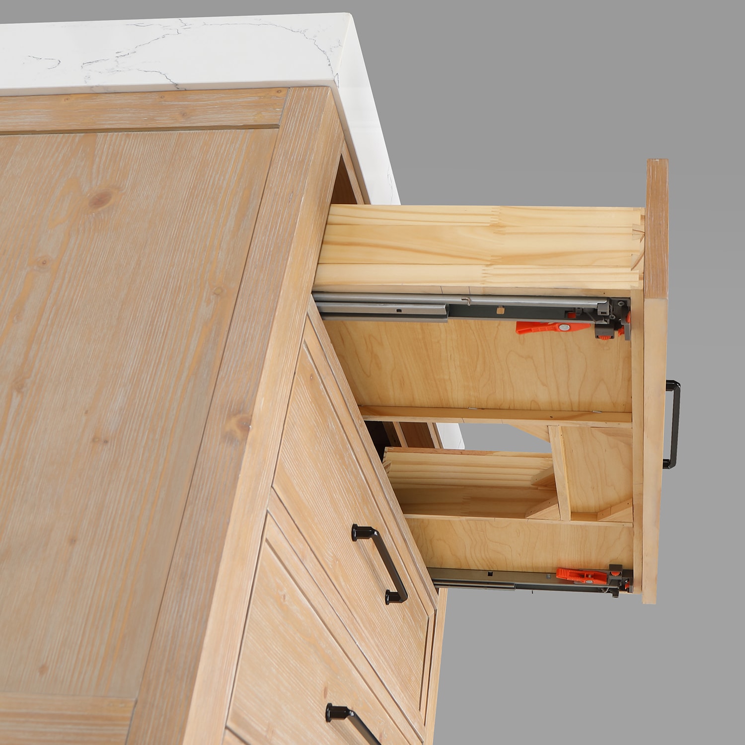 Leon 36" Fir Wood Brown Bathroom Vanity with White Composite Top