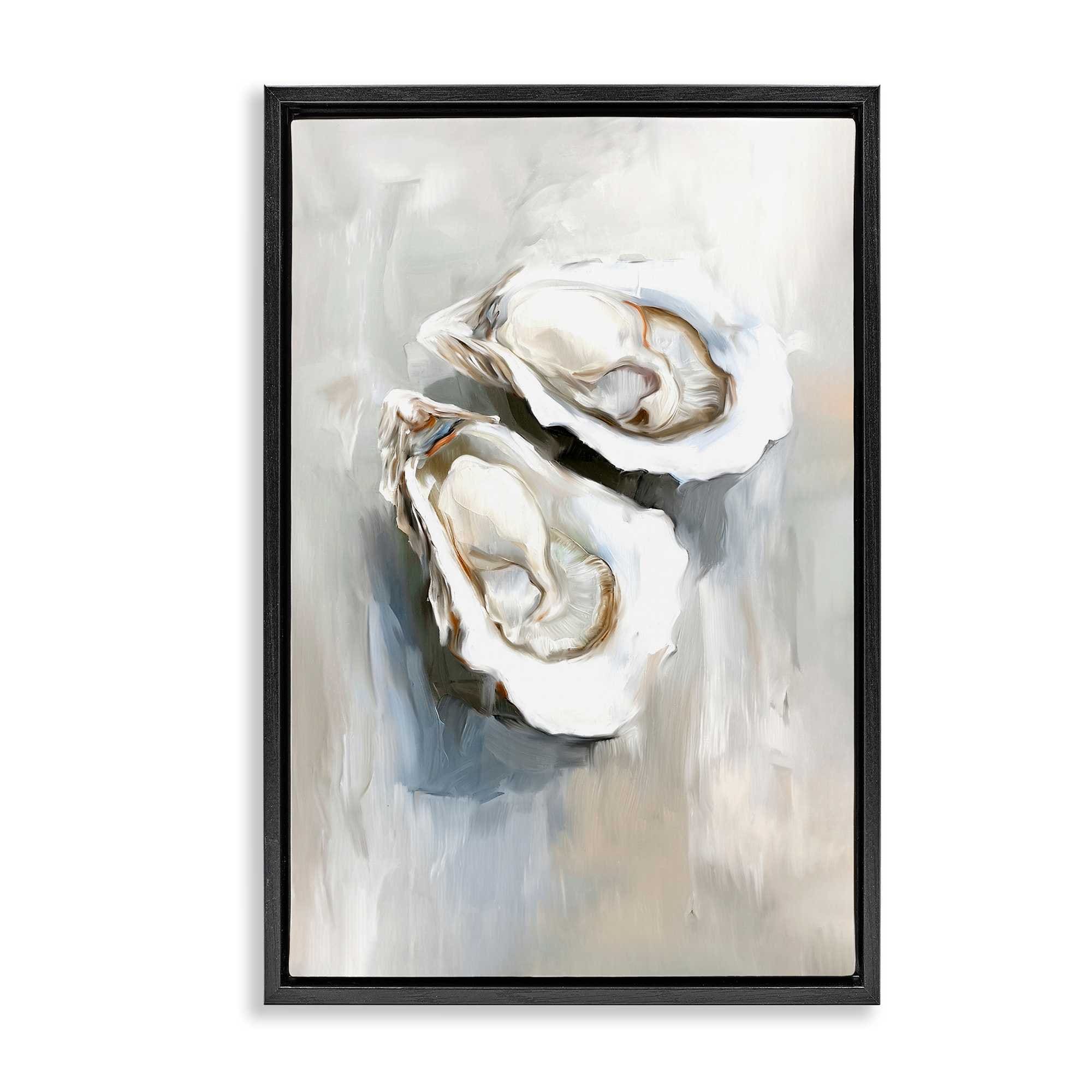 Stupell Industries BS-974-FFB-16X24 Two Oysters Seashell Mirage Black Framed Floater Canvas Wall Art By Ramona Murdock 17 x 25