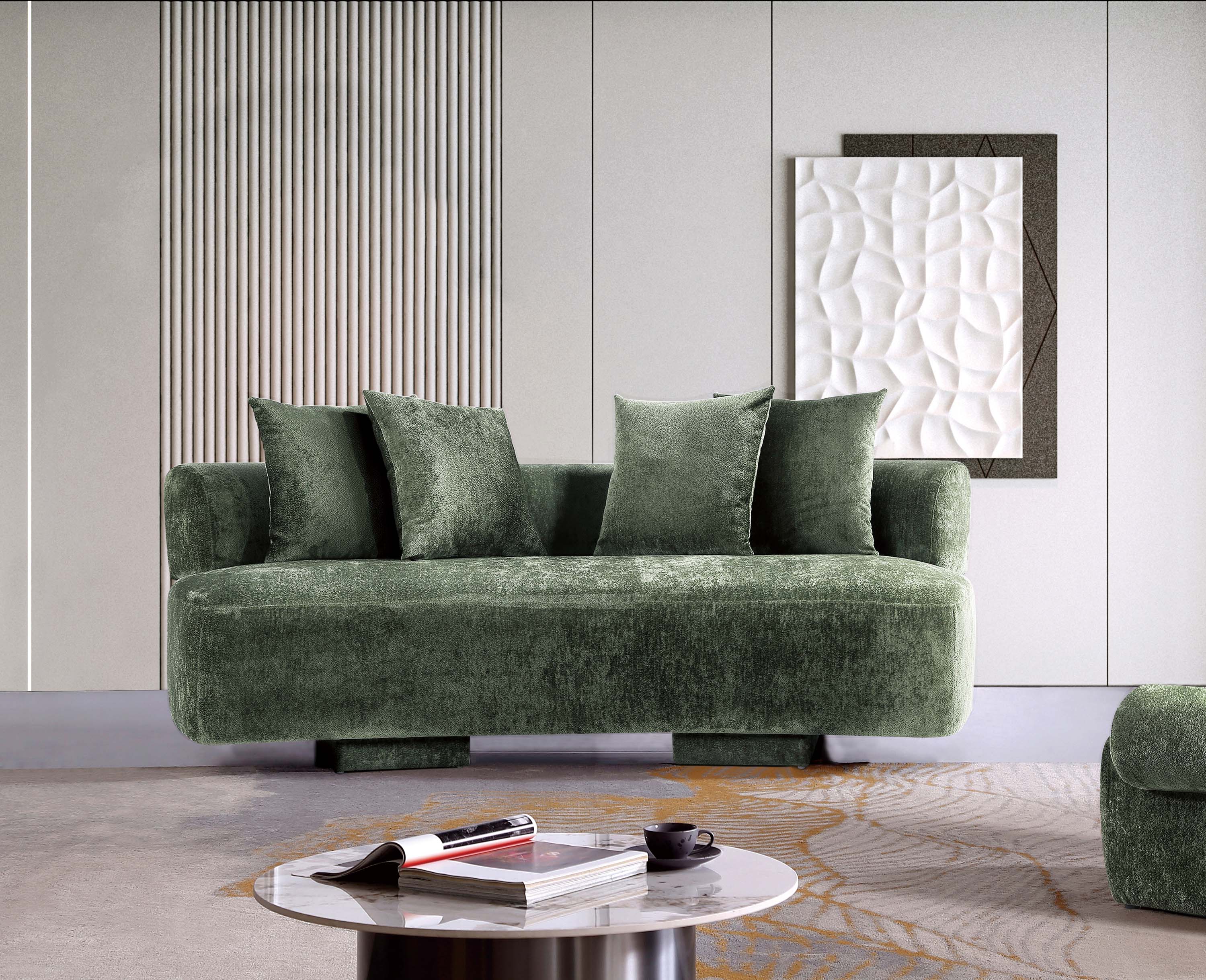 Manhattan Comfort LS017-OG 90.6-in Midcentury Olive Green Chenille Sofa