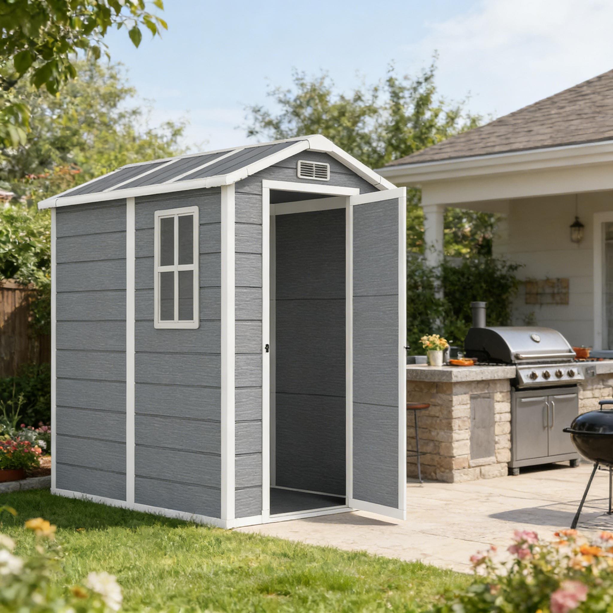 RITSU 73.20 in L x 51.60 in W x 78.00 in H Gray Resin Outdoor Storage ...