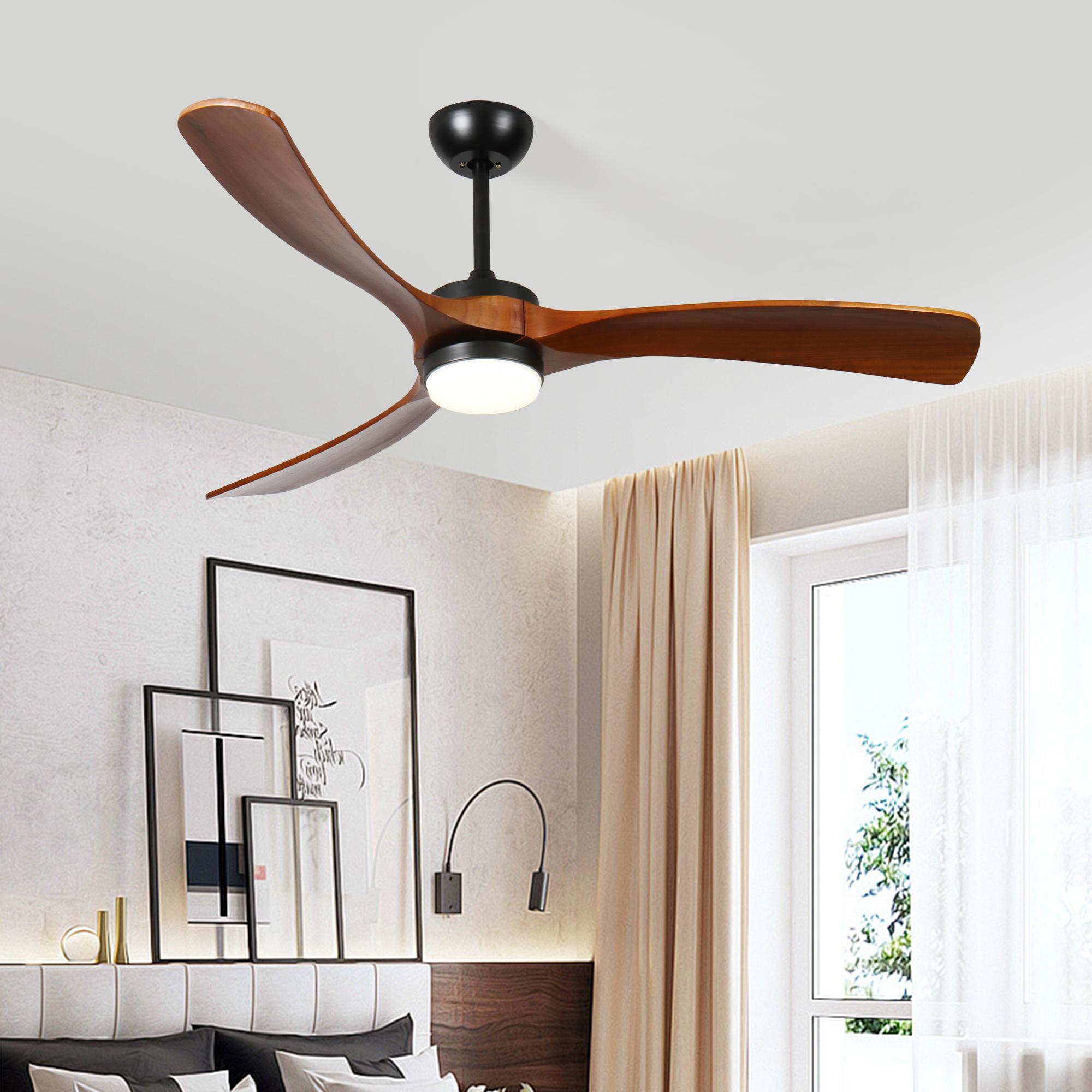 Bayfeve BFRF-54289-CF Adjustable Speed 52-in Color-Changing Integrated LED Outdoor Black with Walnut Solid Wodd Blades Ceiling Fan With Light - Remote Included ( 3 -Blade )