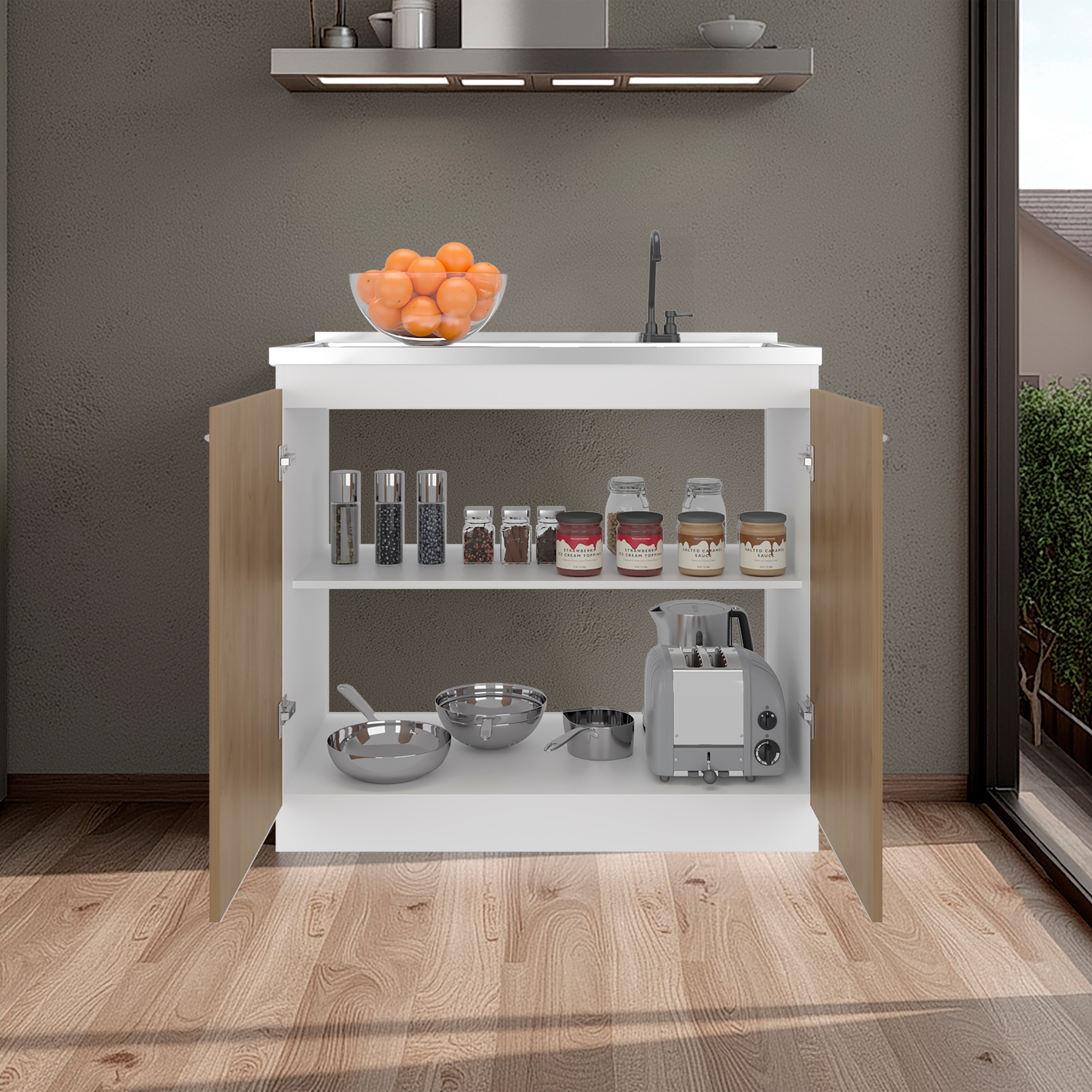 LOVMOR 20.6-in x 39.4-in Natural and White Freestanding Utility