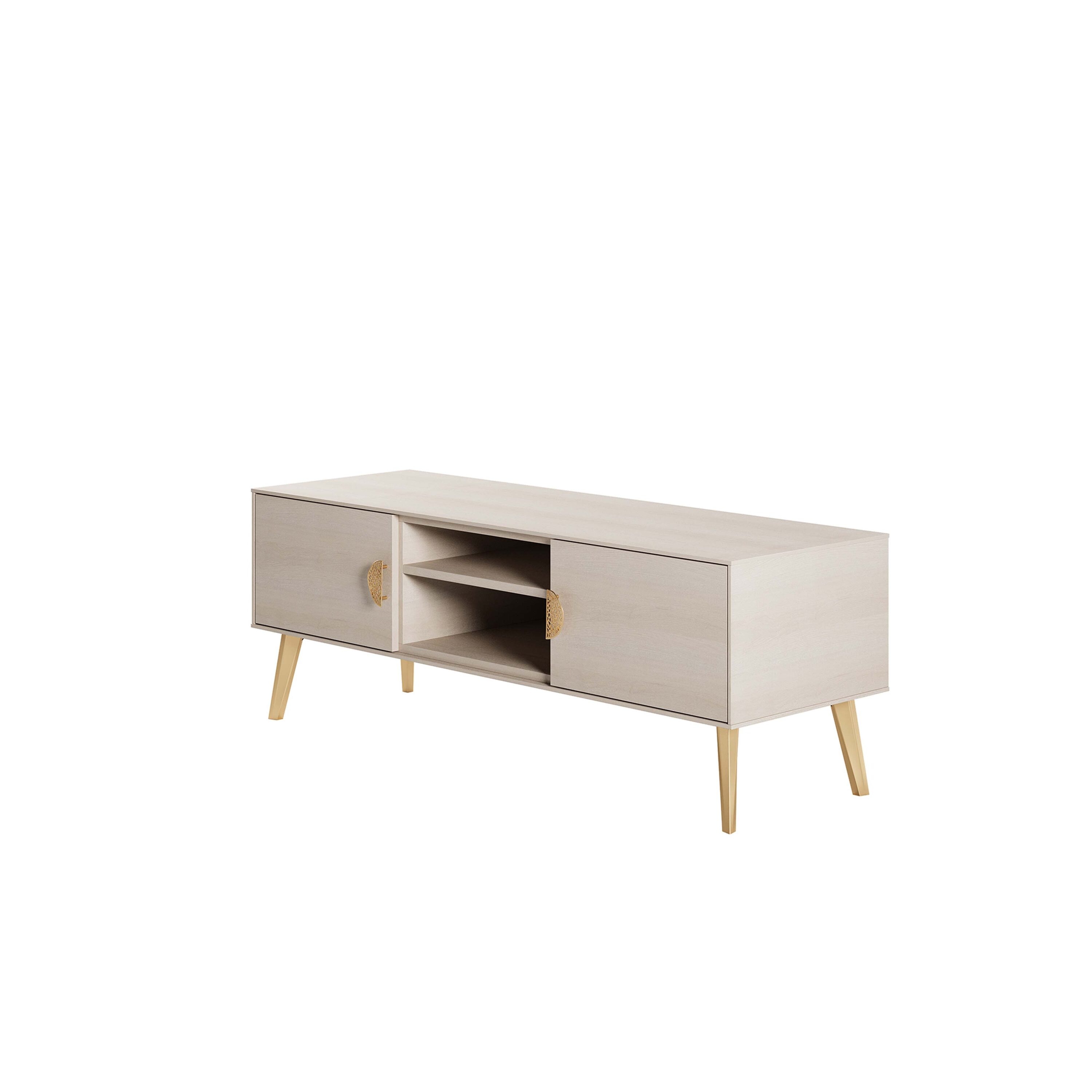 Haley White Wood Mid-Century Modern TV Stand with Cabinet