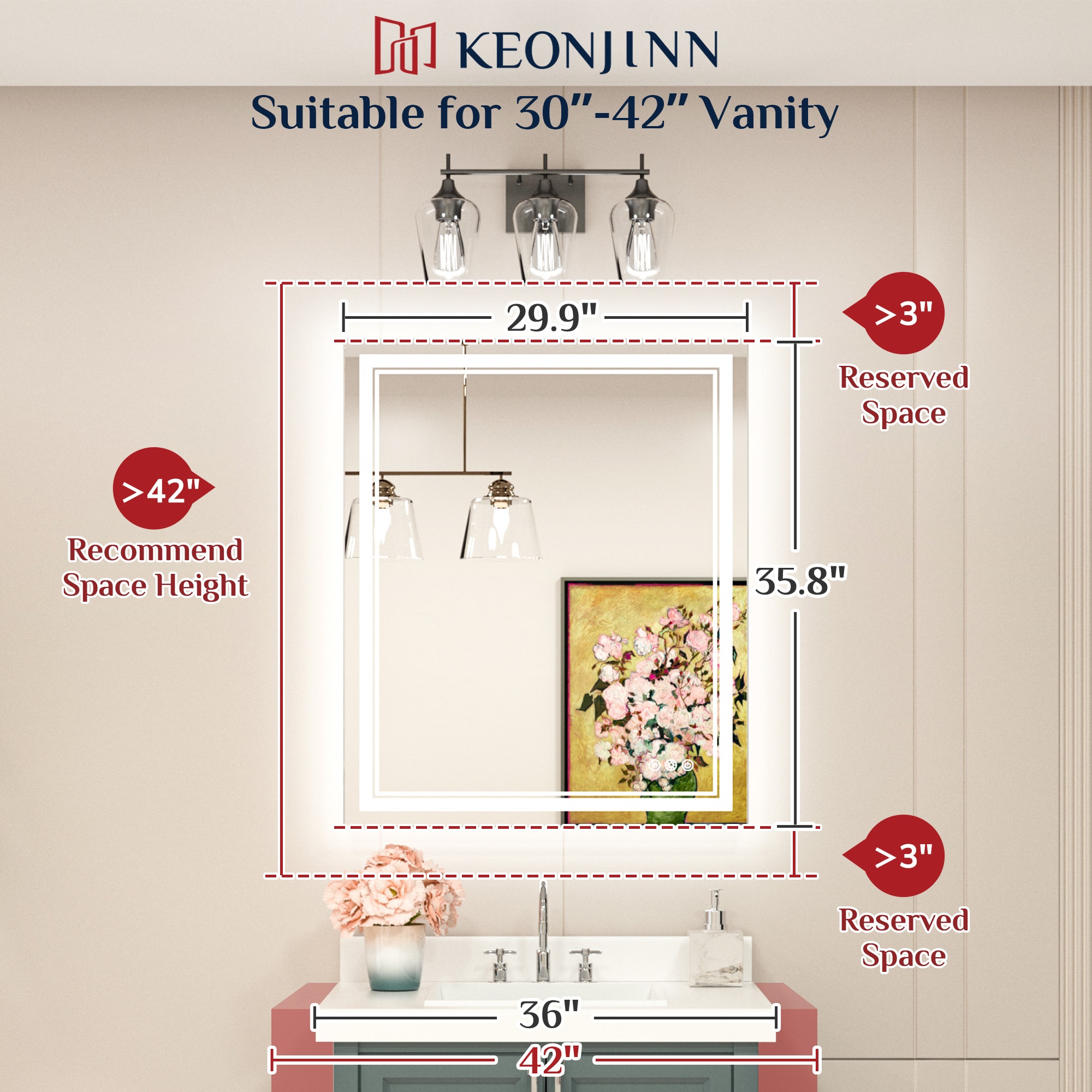 Keonjinn LW-JZ-ZBGSSW-7691 Framed-Bath-Mirrors - View #3