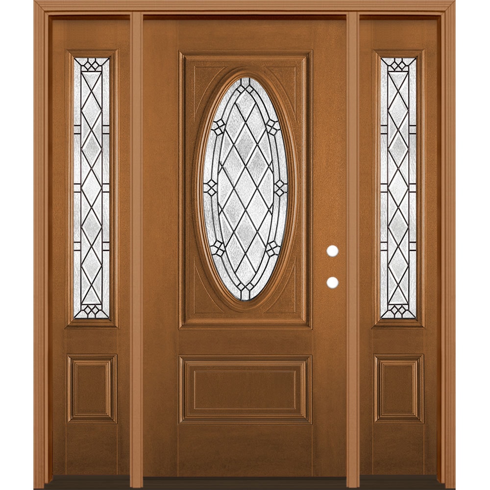 Masonite 3349932 Alston 60-in x 80-in x 4-9/16-in Fiberglass Oval lite Left-hand inswing Woodhaven Stained Prehung Front Door with Sidelights with Brickmould Insulating core