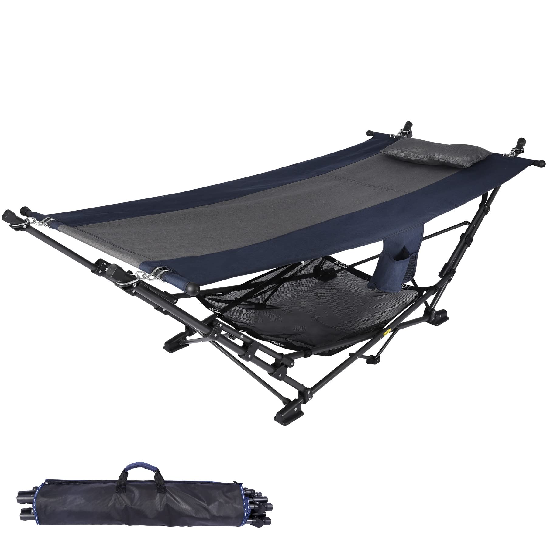 Wildaven MSWK140 Black and Blue Fabric Hammock with Stand