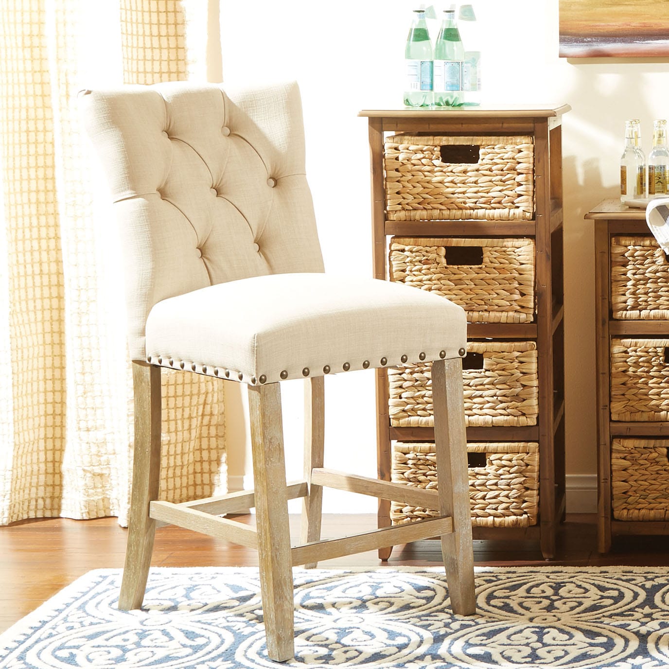 OSP Home Furnishings BP-PSBS24K-M34 Preston 2 -Set Marlow Burlap 25.5-Inches H Counter height Square seat Upholstered Wood Bar Stool