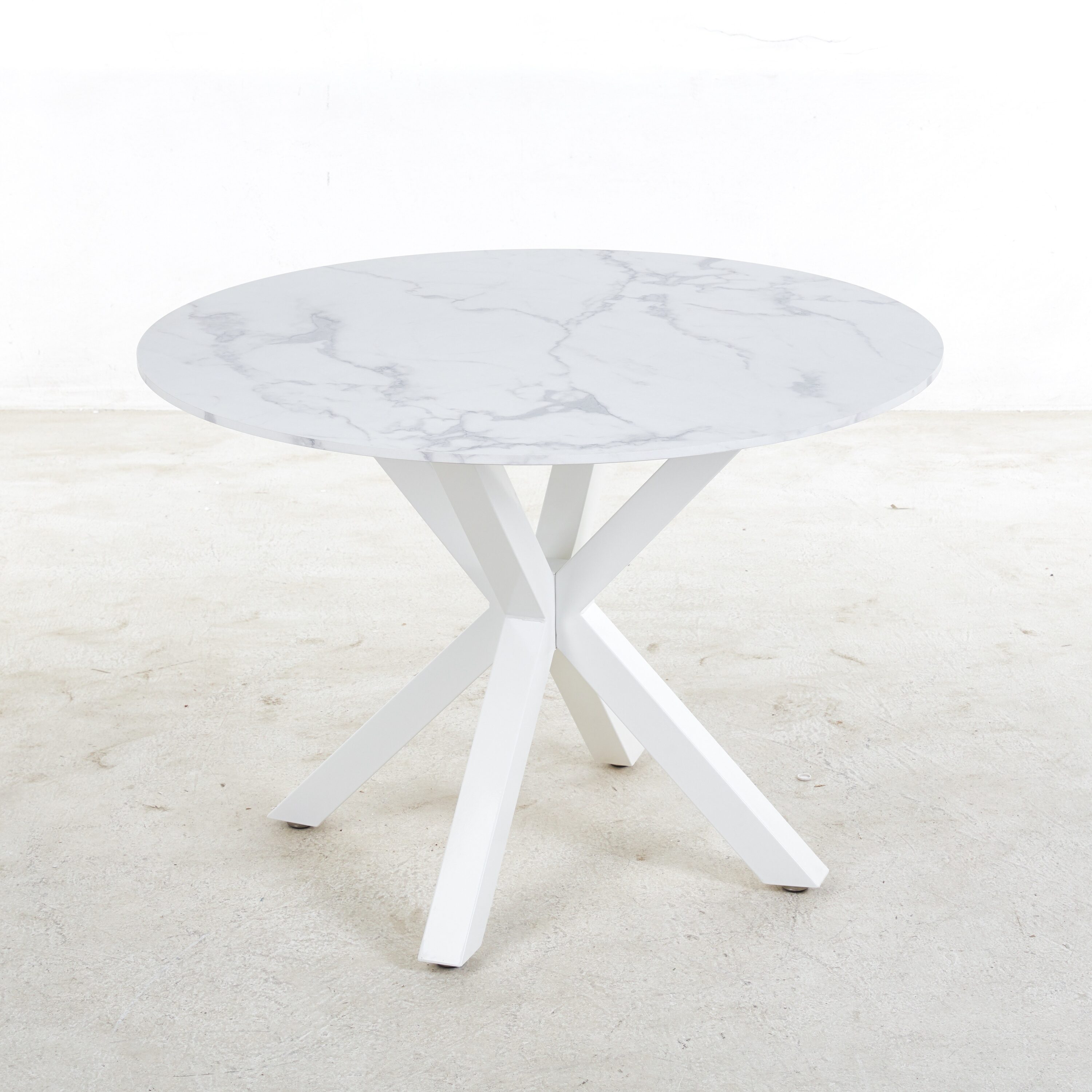 Tatayosi 42.1inch WHITE Table cross leg Mid century Dining Table for 4-6 people With Round Mdf Table Top Pedestal Dining Table End Table Leisure Coffee Table white marble color