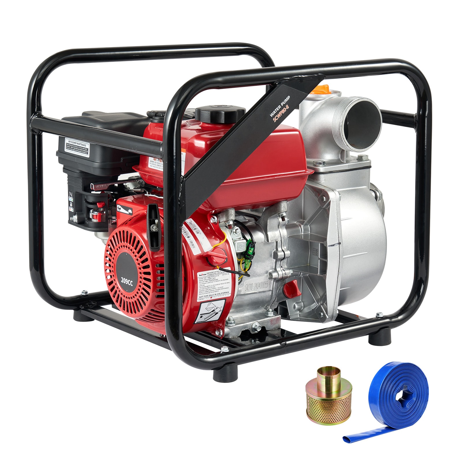 VEVOR SCFDJQDBKZJ306521V0 Gasoline Powered Trash Pump  3 in/80 mm  7HP 242GPM 4-Stroke Gasoline Engine Water Transfer Pump with 25 ft/7.62 m Outlet Hose Max 98 ft Lift 26ft Suction  Cast Iron Impeller for Irrigation Pool