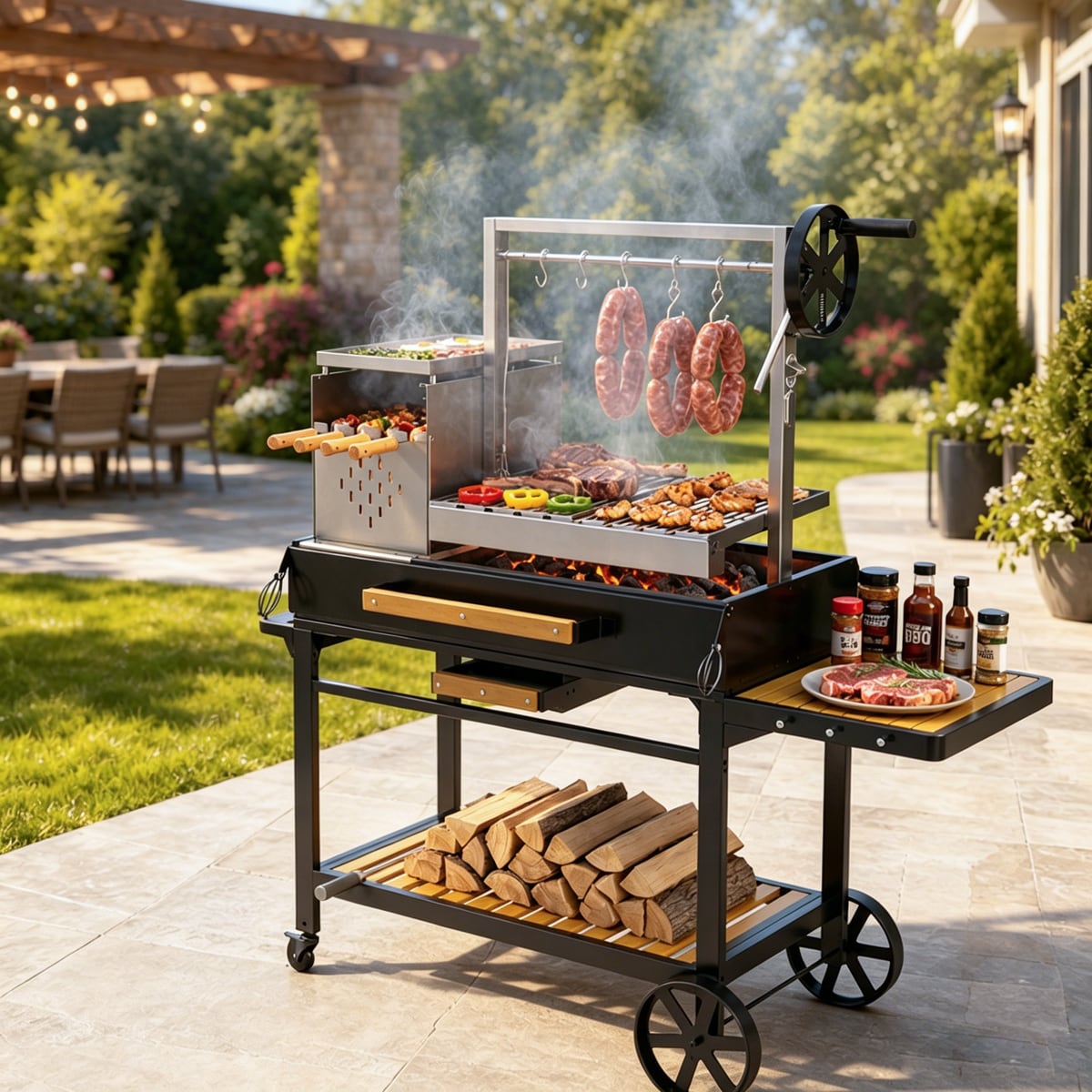 Brand-Man Grills - ASADO 28-in W Silver Santa Maria Charcoal Grill