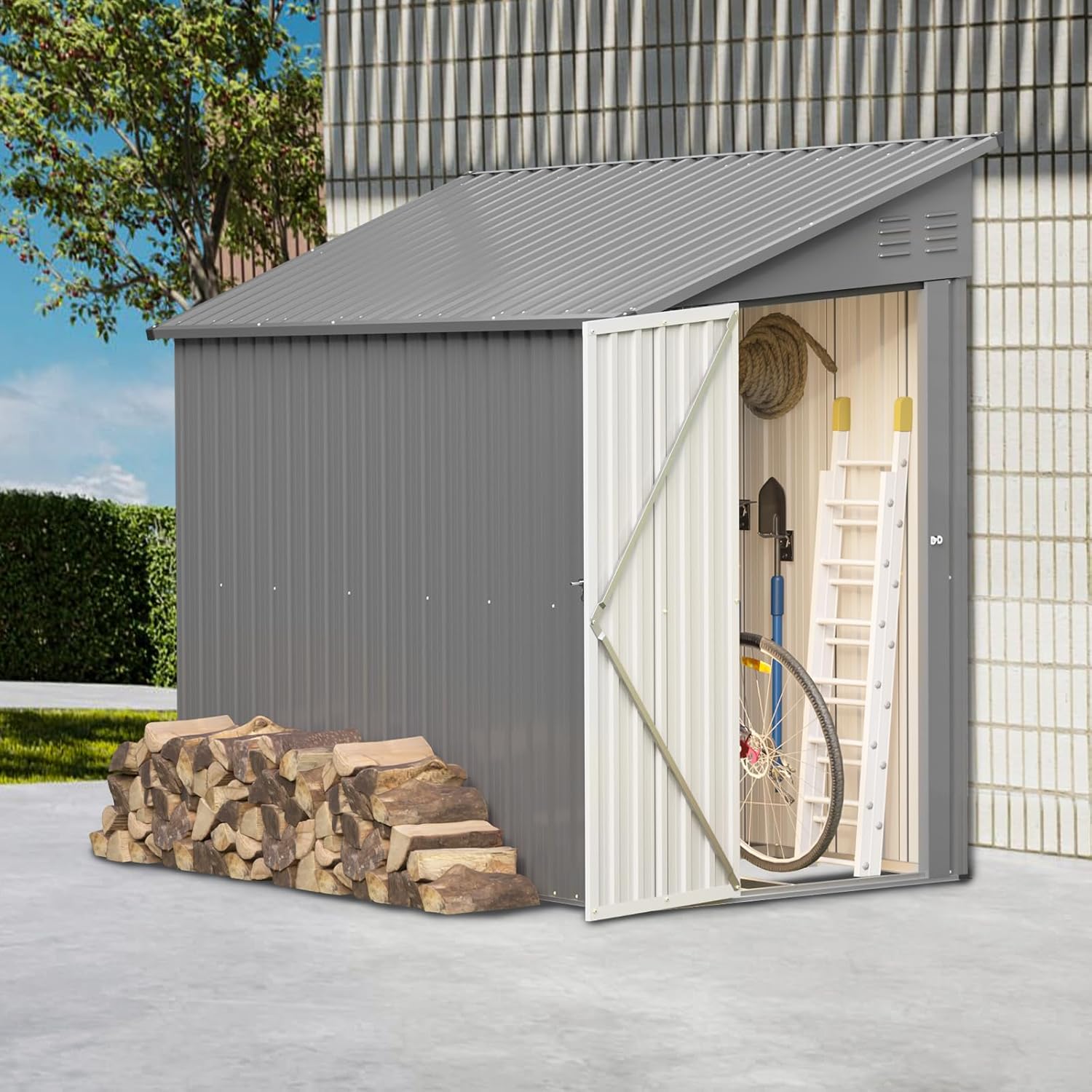 Thanaddo 4x8 Ft Outdoor Metal Lean to Storage Shed Garden Shed
