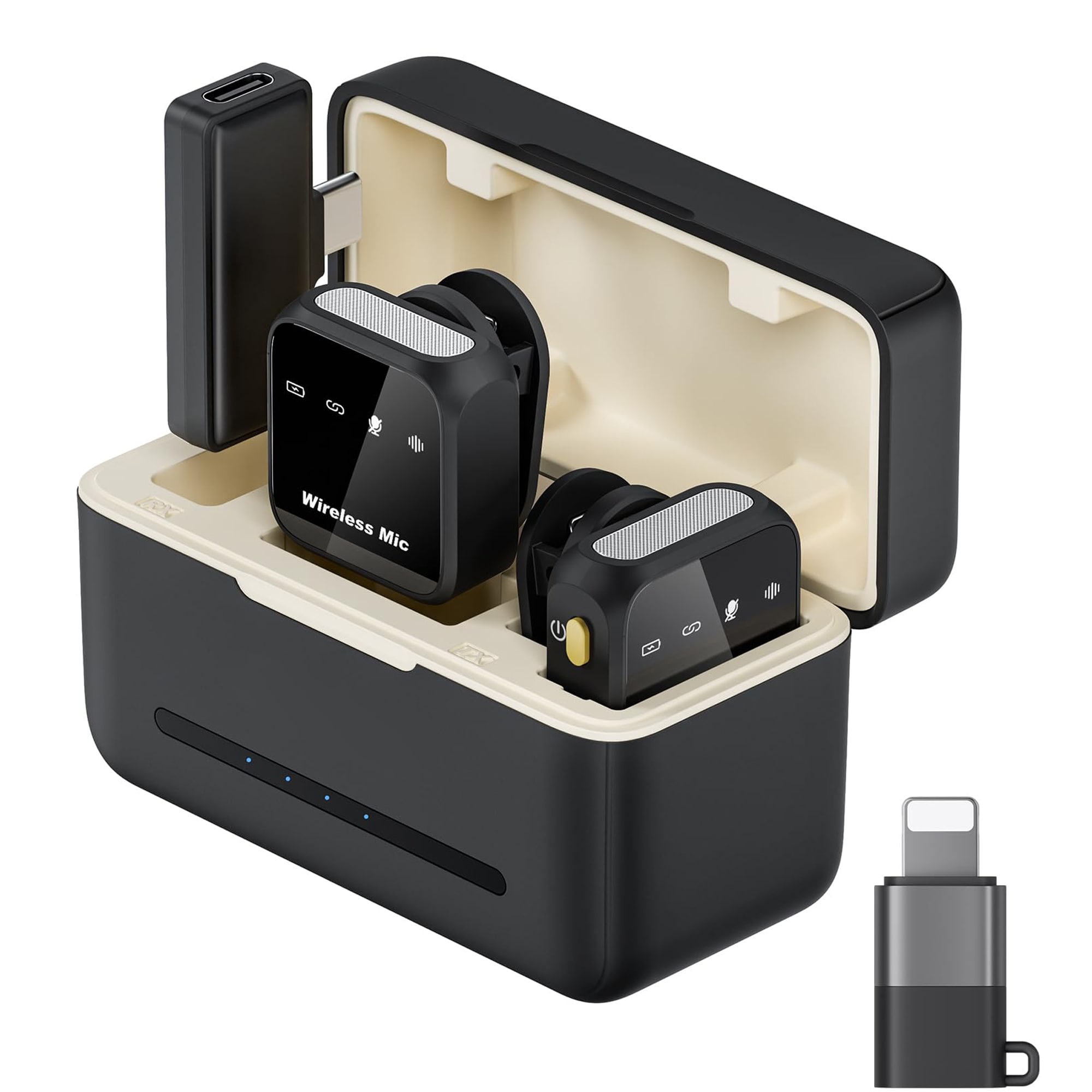 Etokfoks dual lavalier lapel microphone for phone tablet and computer with case DSP noise reduction 164 ft range and plug and play automatic
