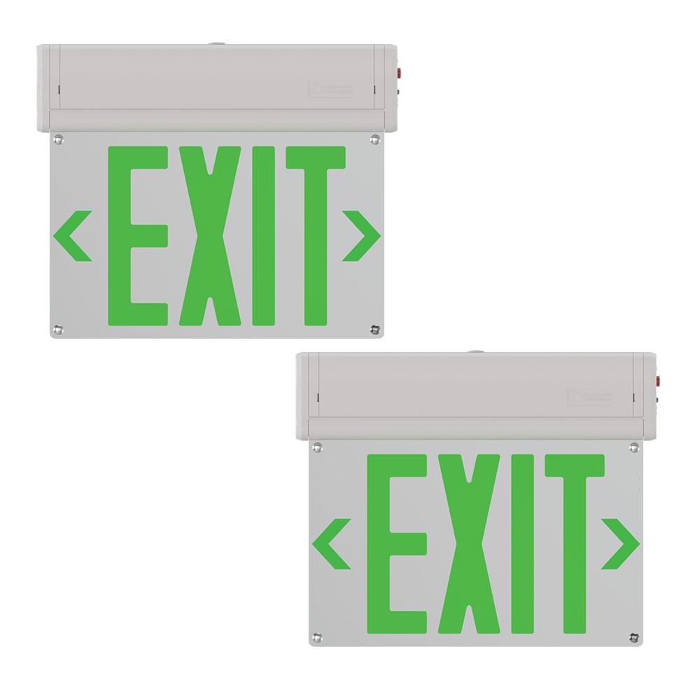 Lithonia Lighting 36 Watt 120 277 Volt Led White Hardwired Exit Light With Green Lights In The