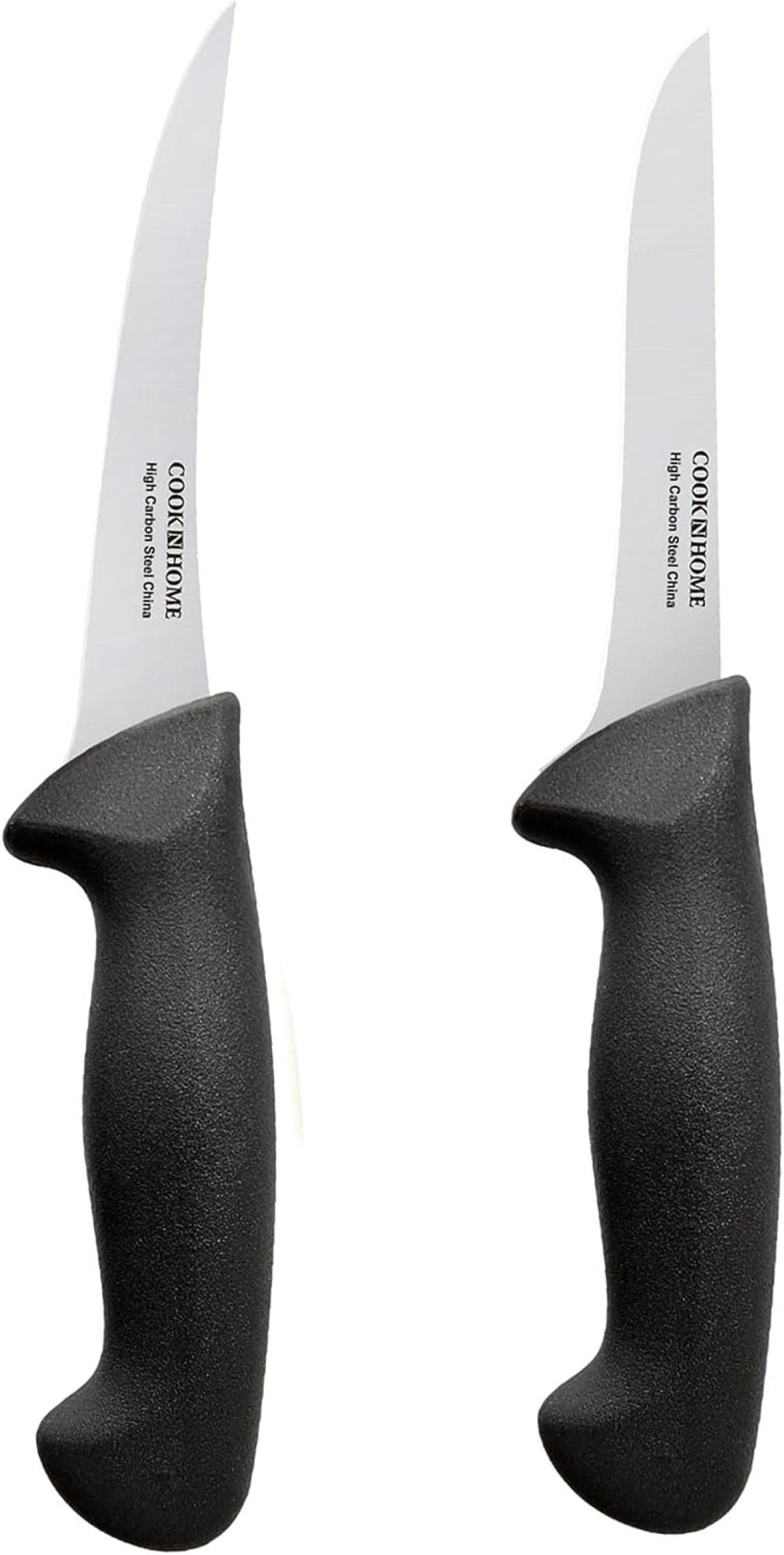 Cook N Home  Boning Knife Set 6 inch High Carbon Stainless Steel Flexible Curved and Straight Stiff Boning Kitchen Knives 2 Piece Ergonomic Handle Black