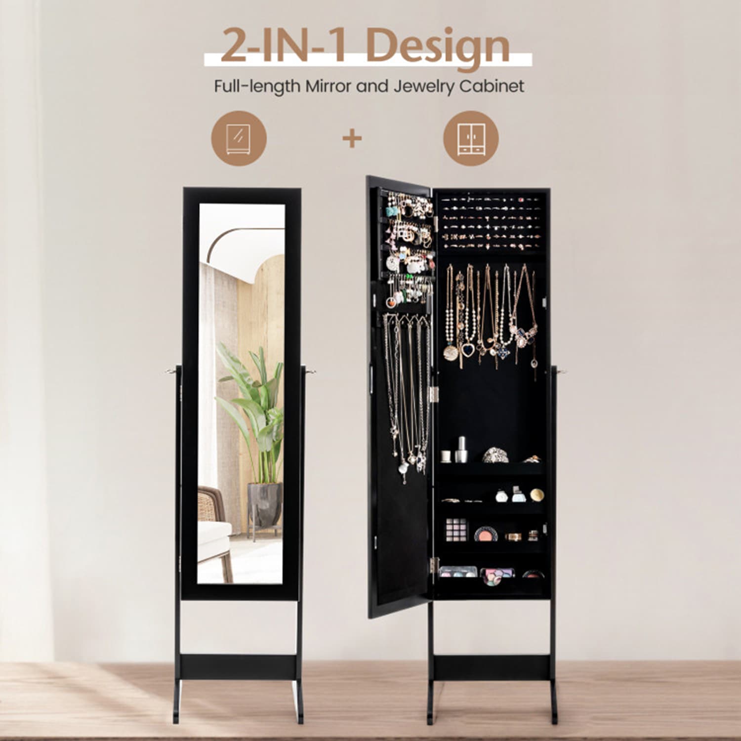 Mondawe Black Jewelry Armoire MO-HW66419BK at Lowes.com