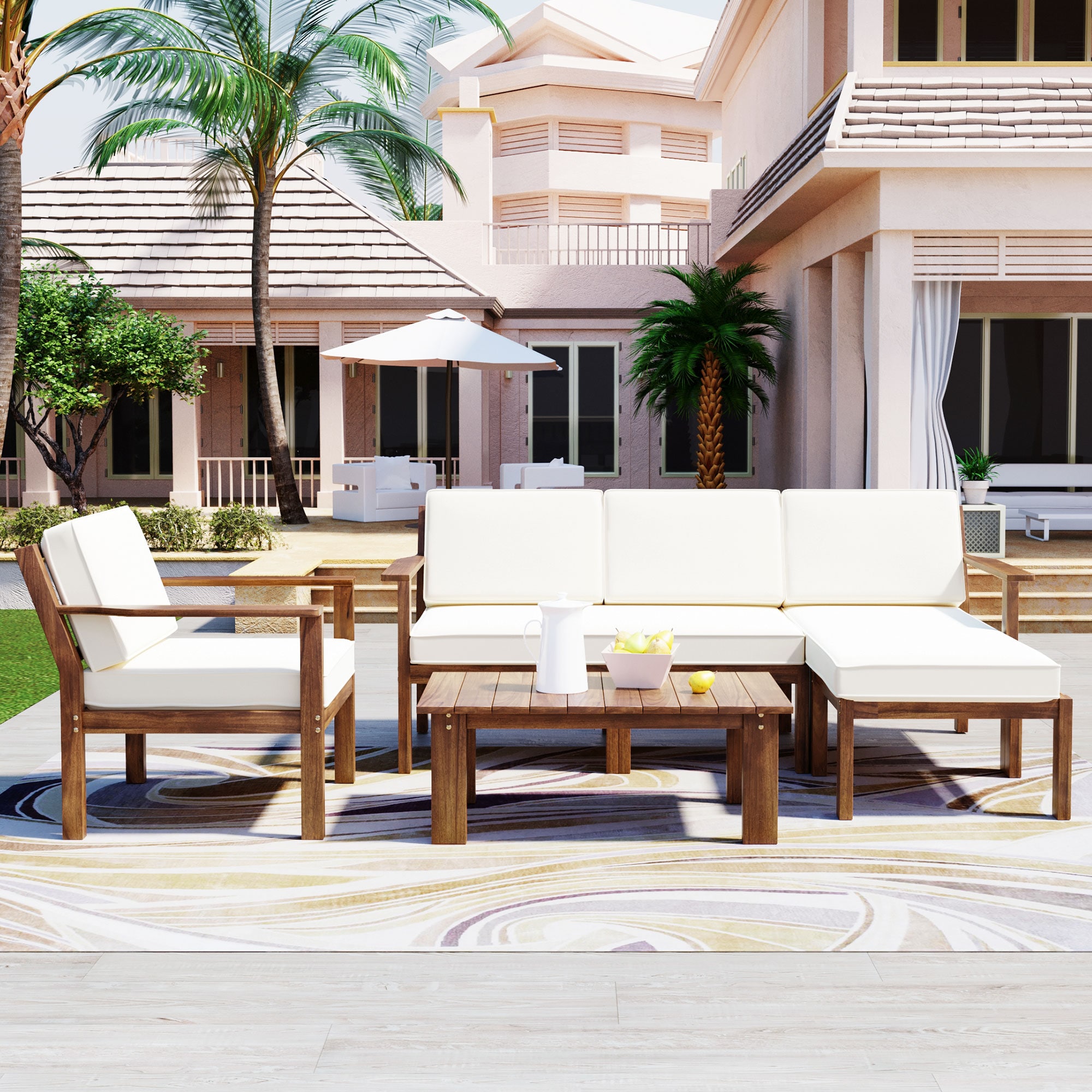 AAZJ JDU-397AAK Patio Conversation Sets 3 -Piece Patio Sofa Conversation Set with Beige Cushions