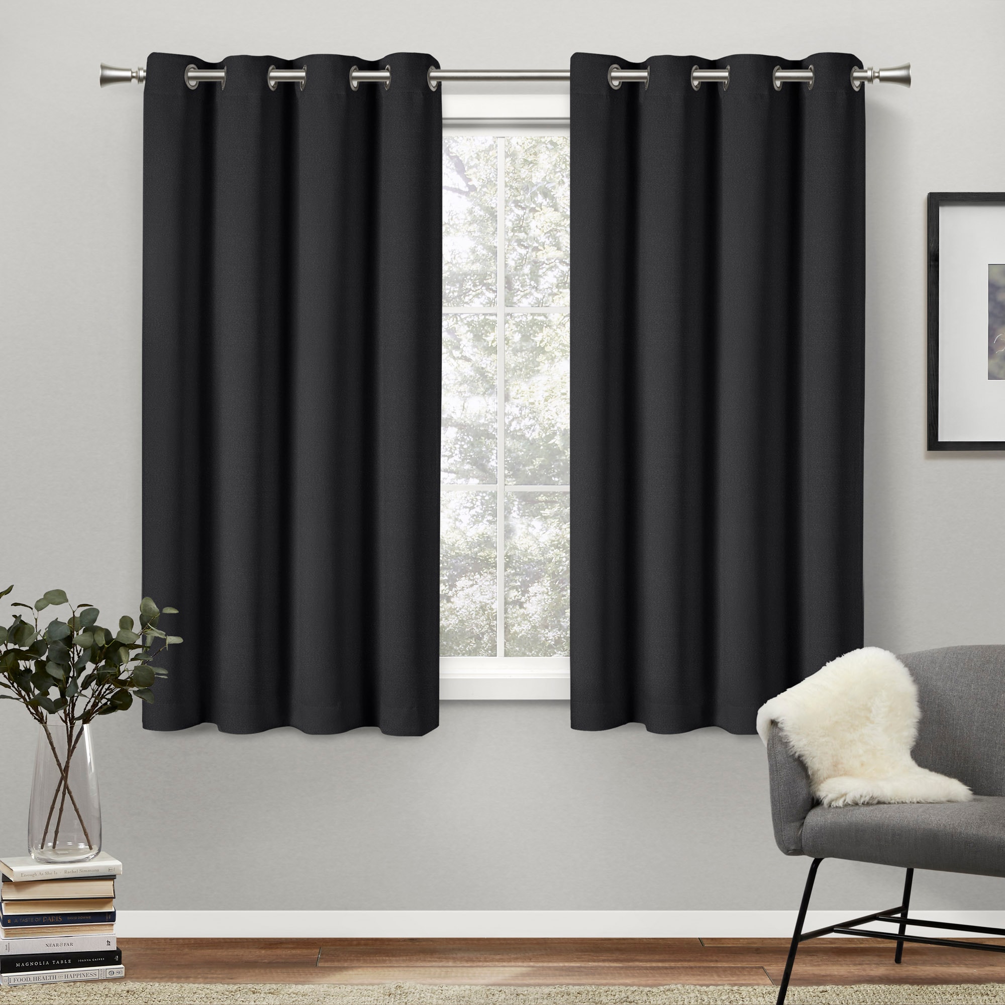 Exclusive Home YA013554DSEHA1 A111 63-Inches Black Blackout Thermal lined Grommet Curtain panel pair