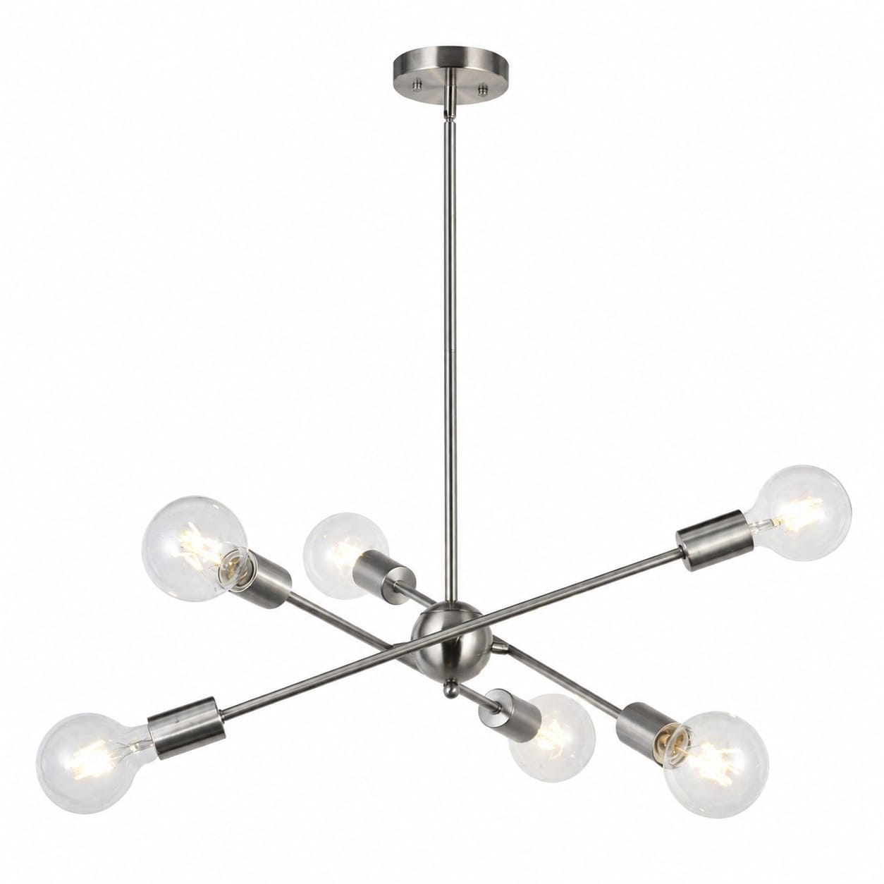 Aoibox  6 Light brushed nickel LED outdoor pendant light mid century sputnik style integrated ceiling fixture 24 9 in