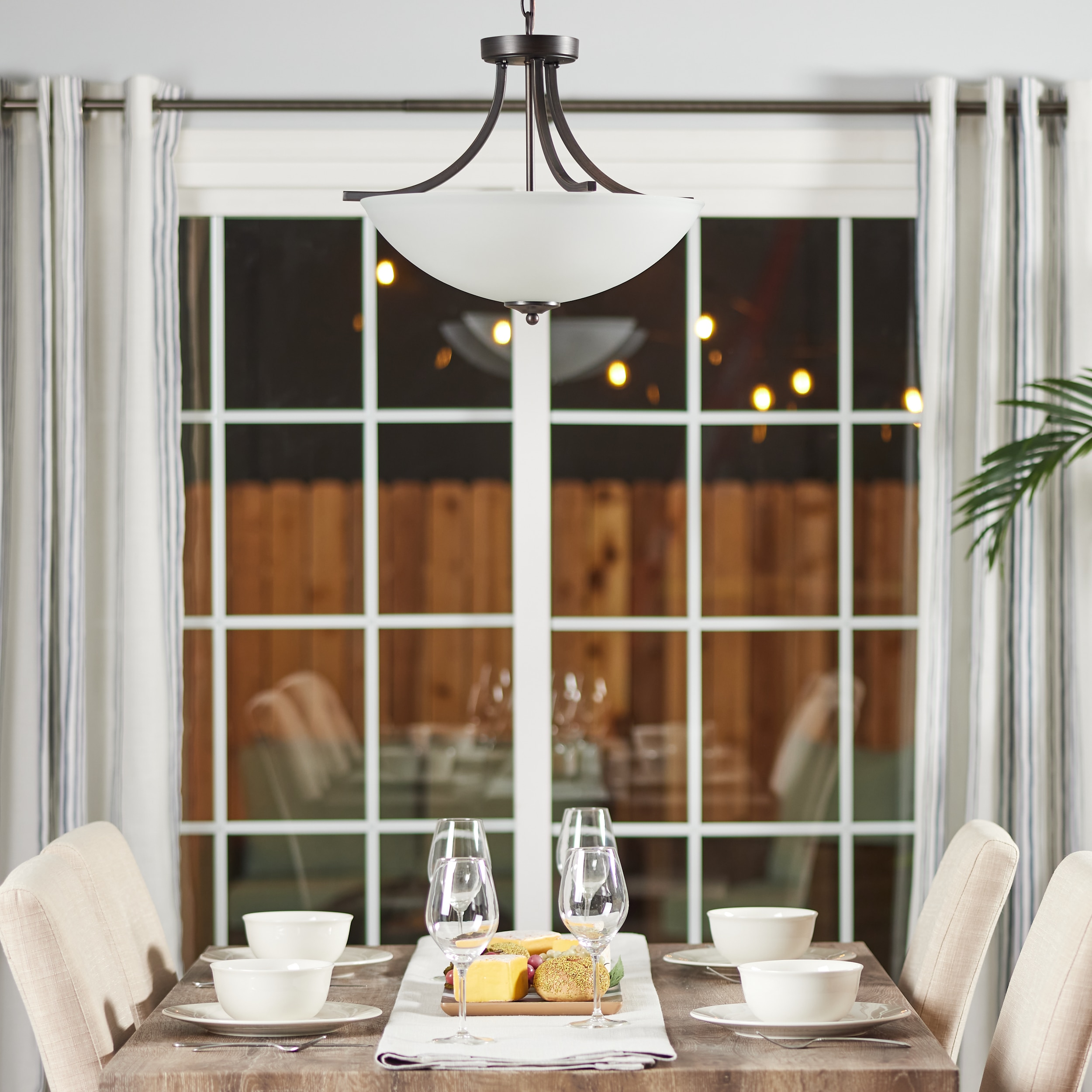 Bronze and White Glass 18" Transitional Bowl Pendant Light