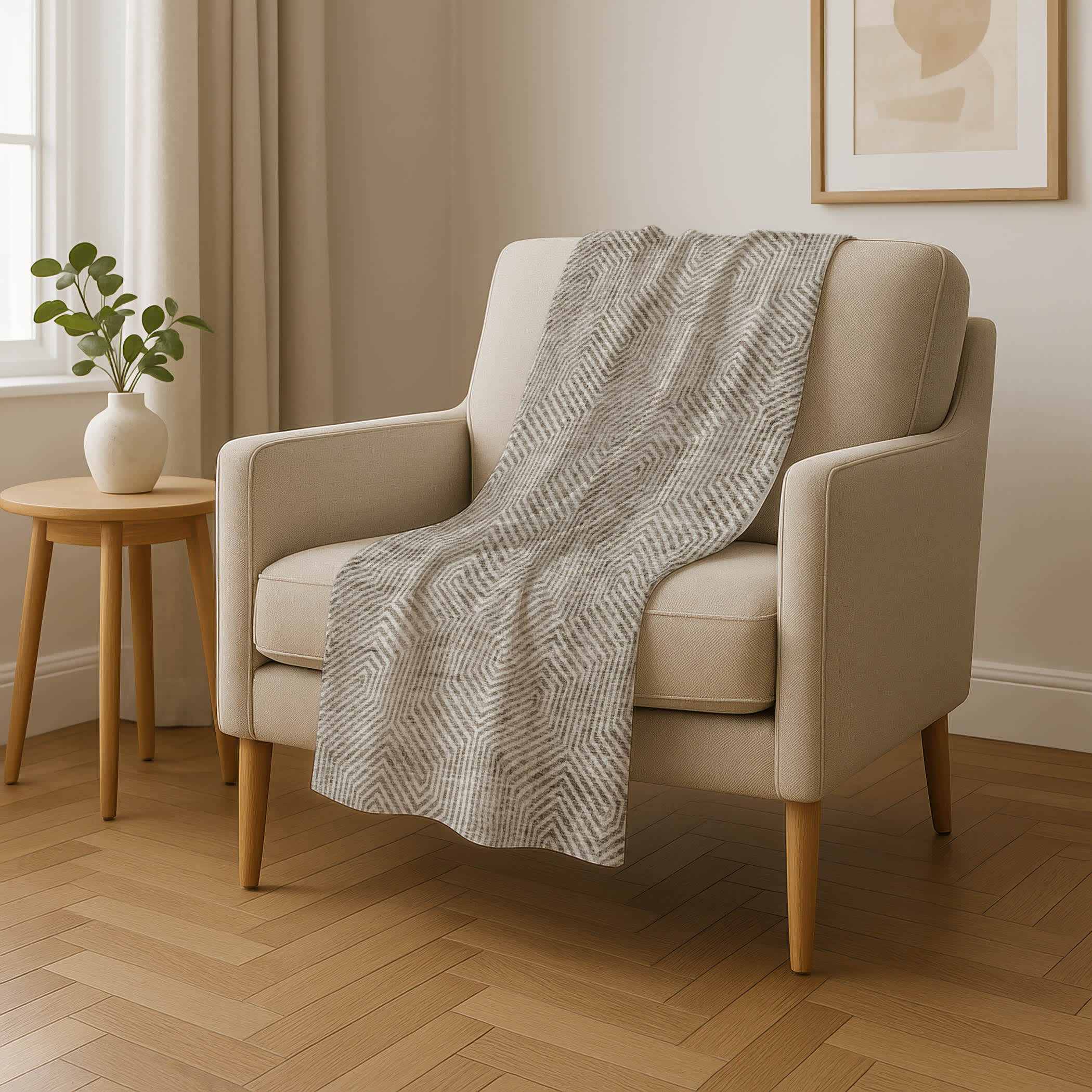 Premium Machine Washable Addison ASB912 Taupe 50 x 70 inches Sherpa Throw Blanket