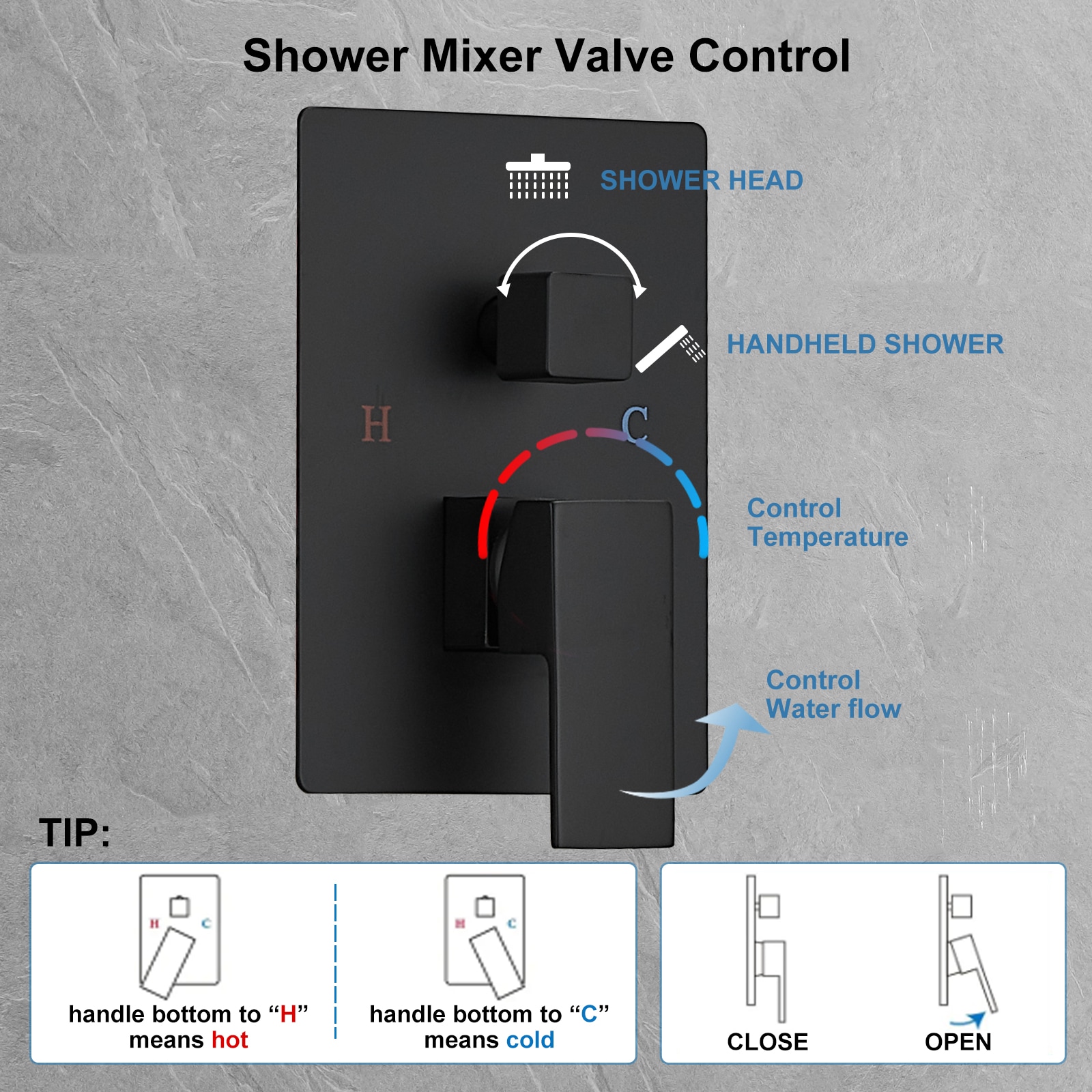 BWE A-95009-BLACK Showerhead-Bar-Panels - View #5