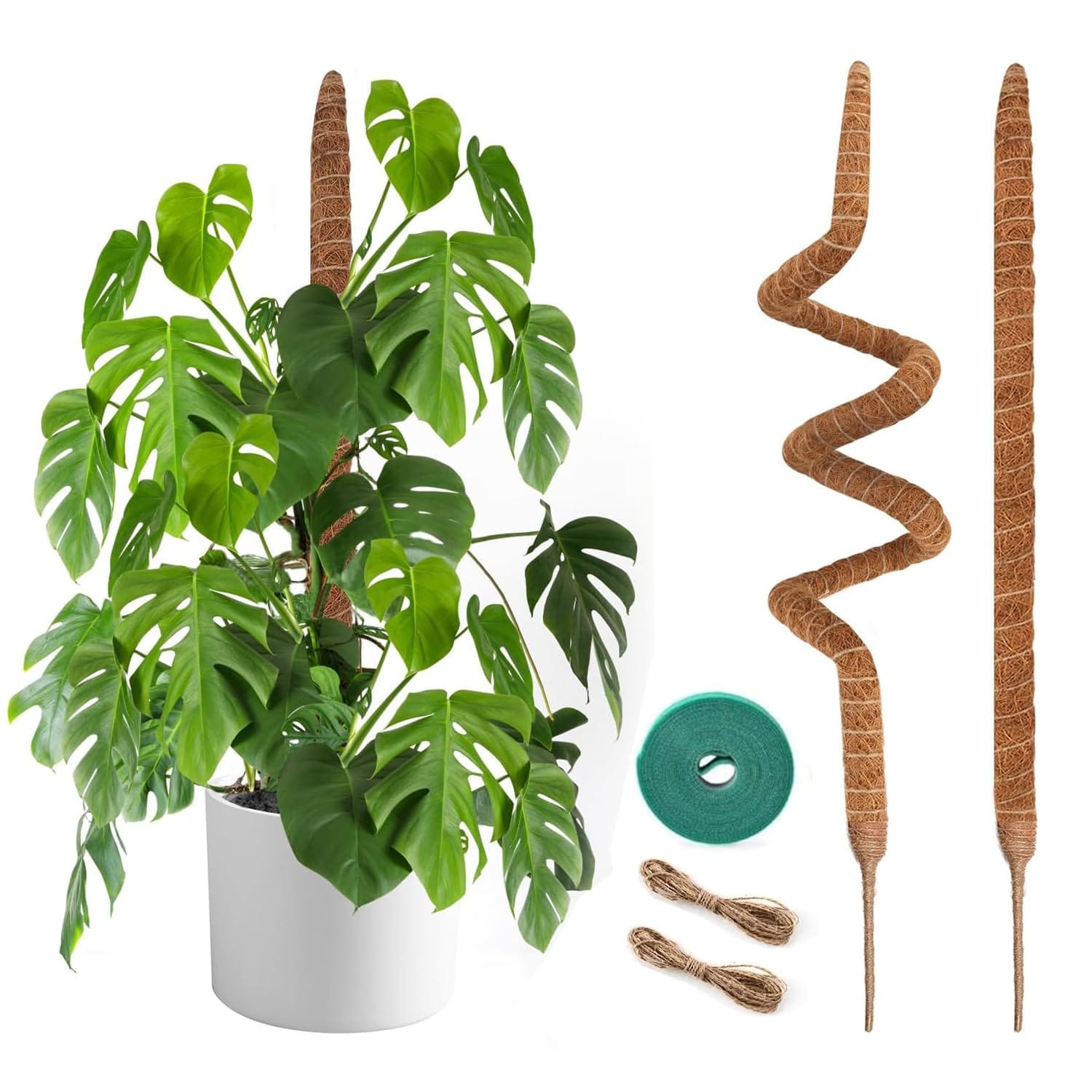 KIWDZFU  2 Pack 48 Inch Bendable Moss Poles for Climbing Plants with Coco Coir and Aluminum Support Stakes for Indoor Plant Growth