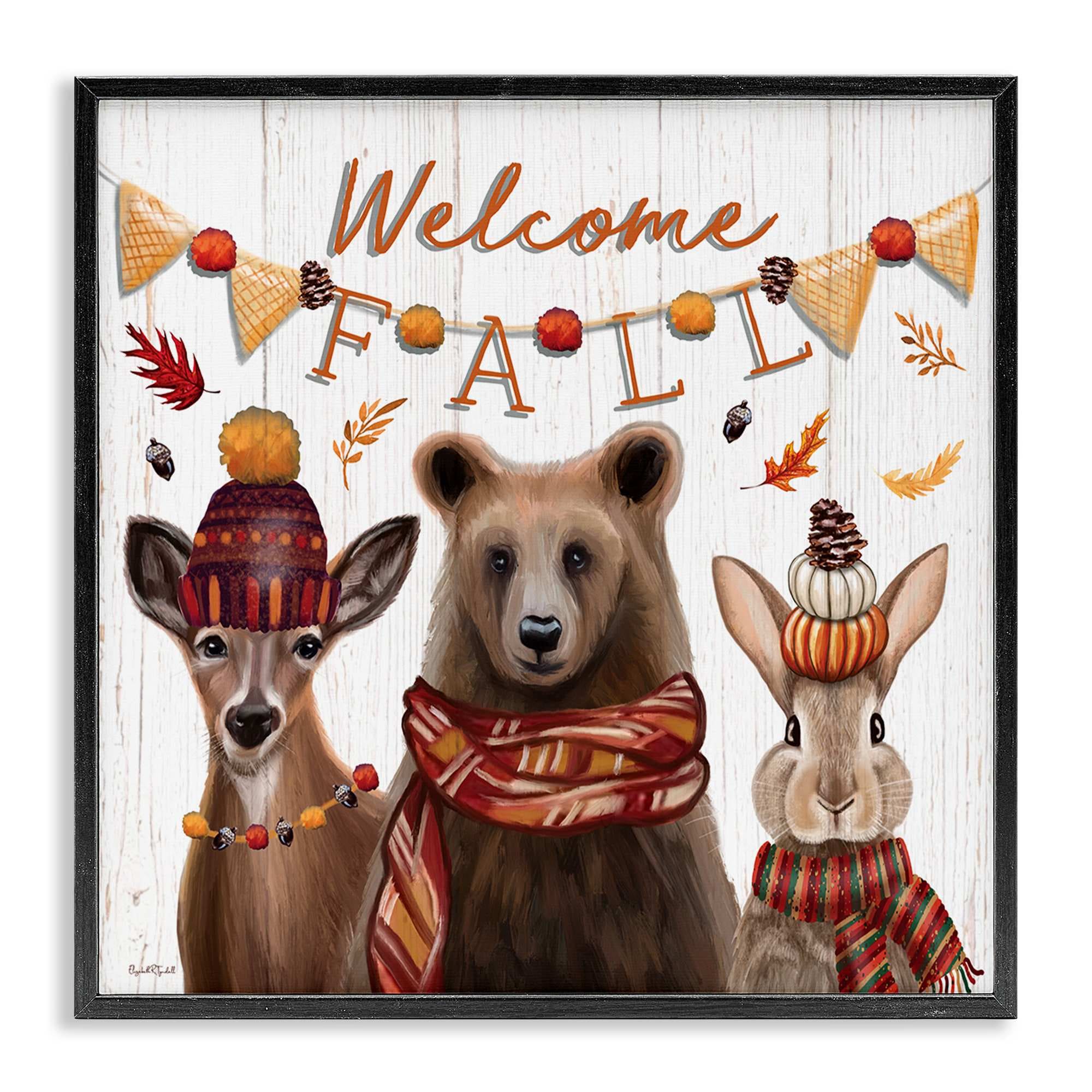 Stupell Industries BS-654-FR-12X12 Welcome Fall Woodland Animals Black Framed Giclee Art By Elizabeth Tyndall 12 x 12