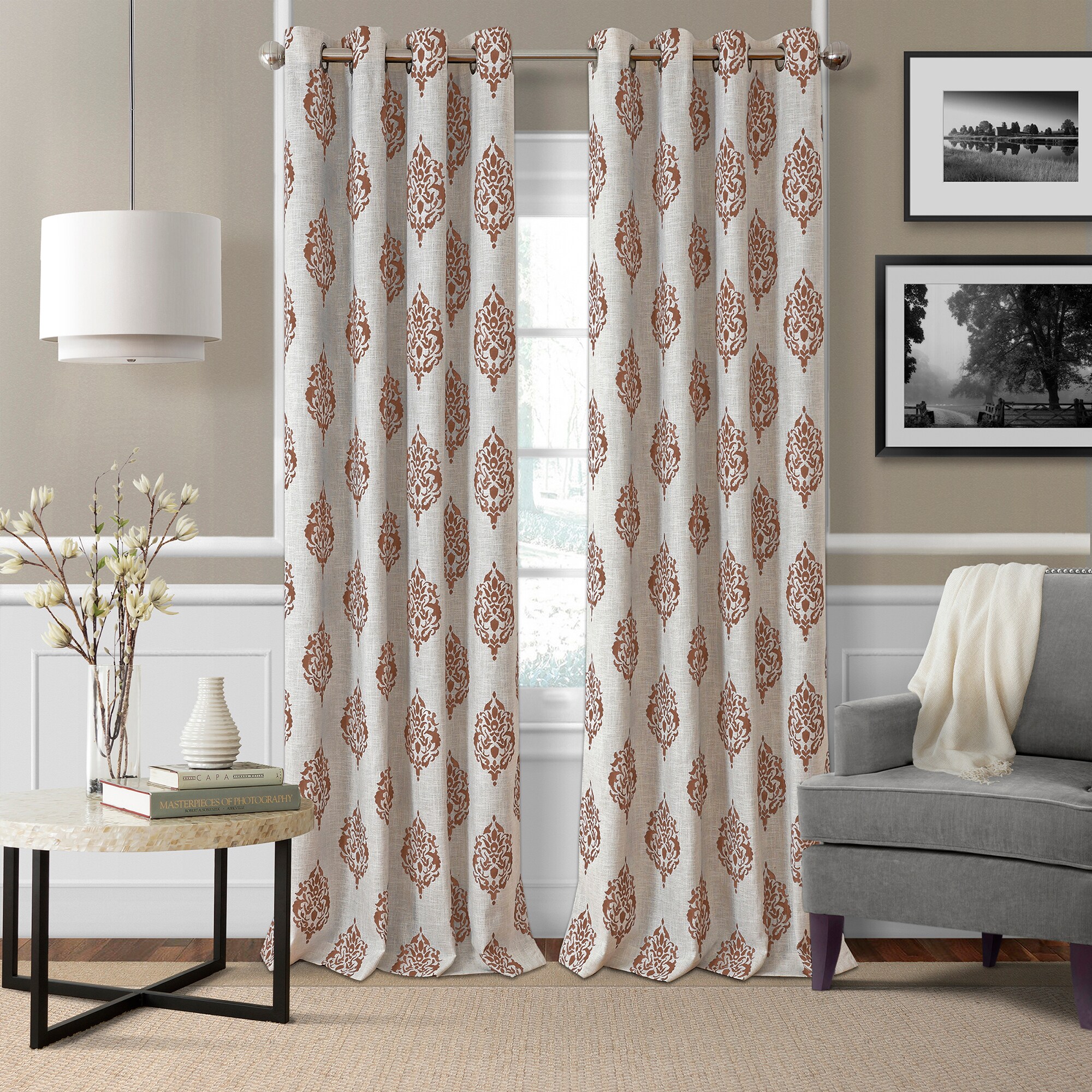 Cinnamon Red Medallion Blackout Grommet Curtains