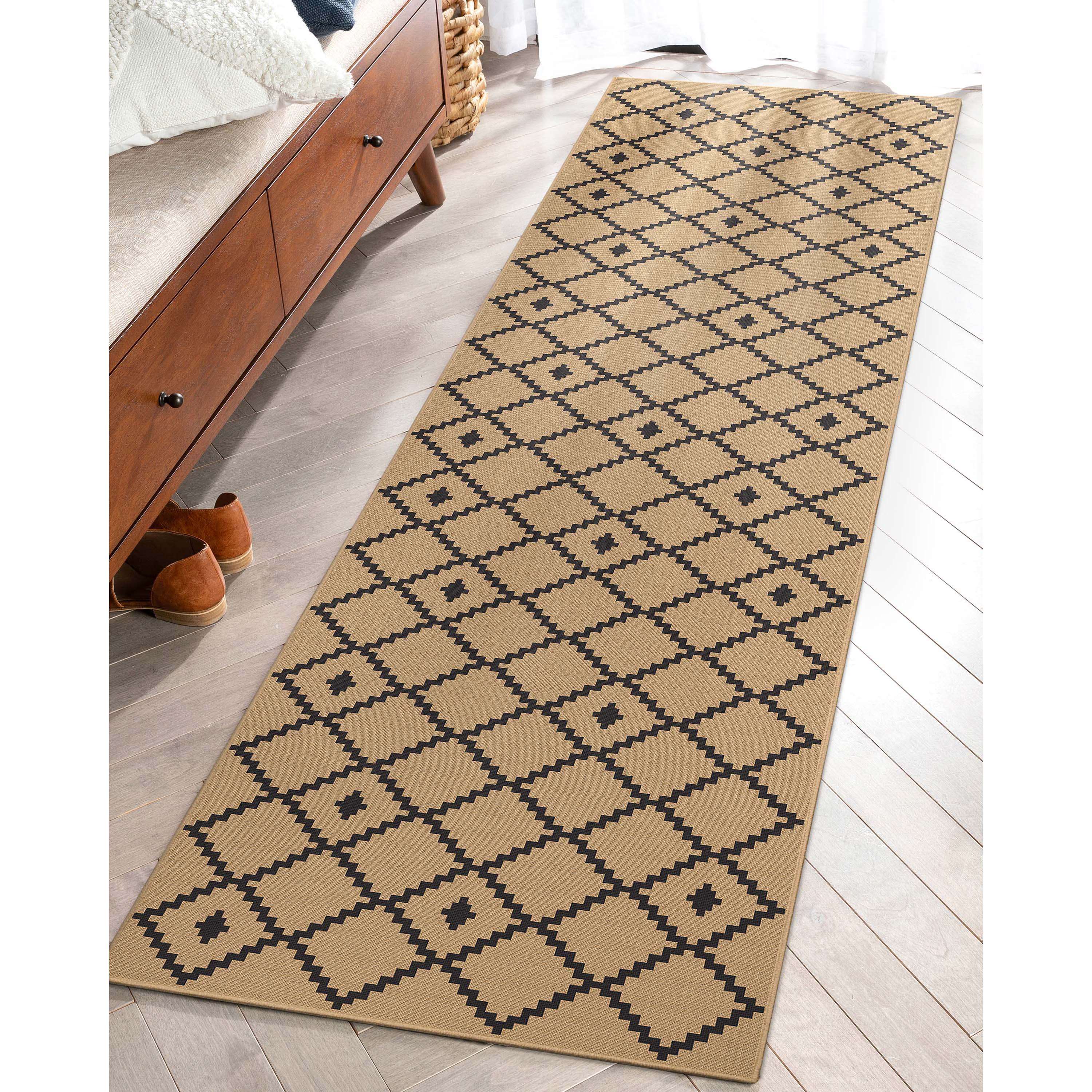 Well Woven W-JT-02A-2 Jute 2 x 8 (ft) Flatweave Polyester Black Rectangular Indoor Solid Mid-Century Modern Runner rug
