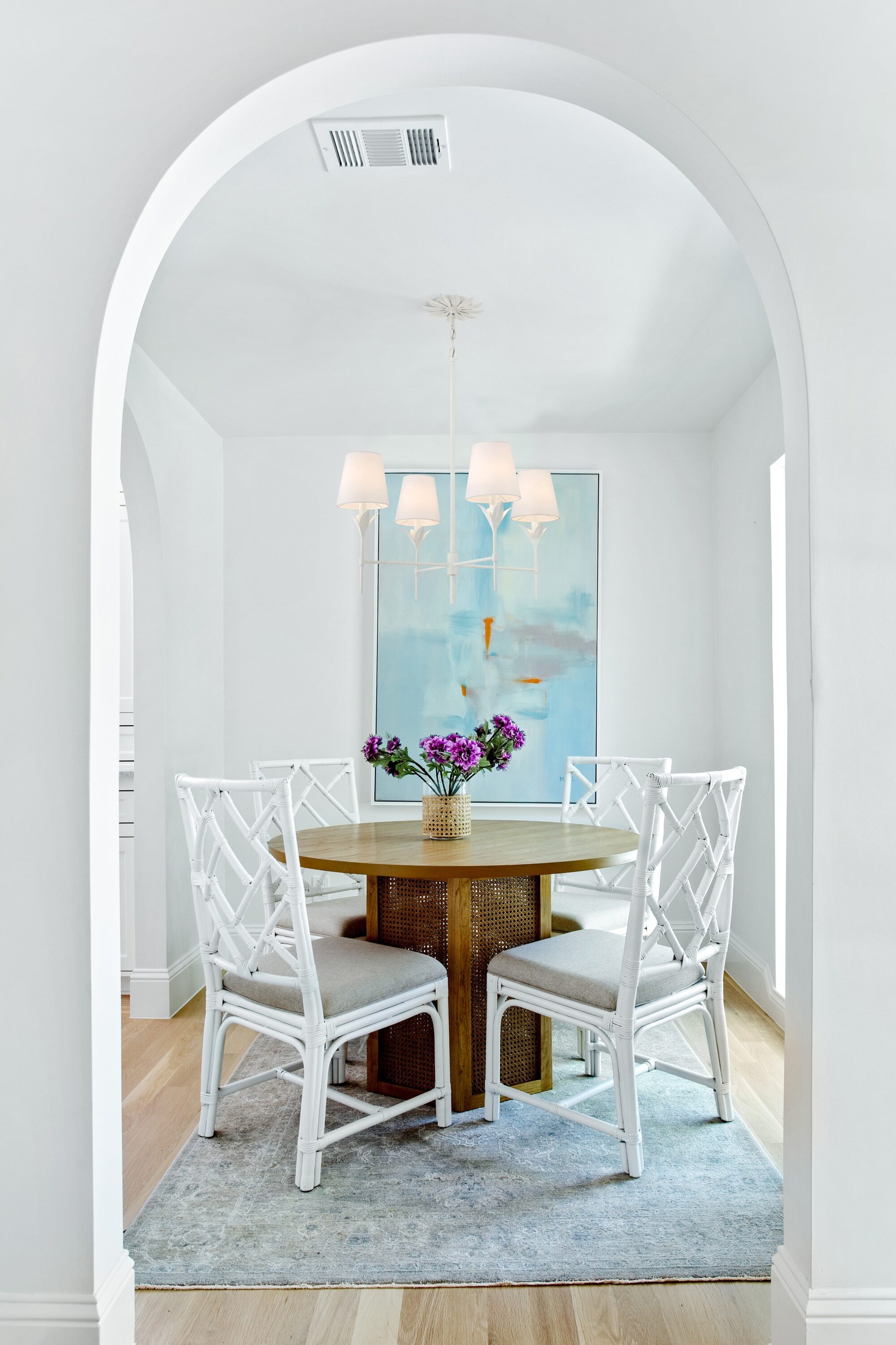 Matte White 4-Light Chandelier with Silk Shades