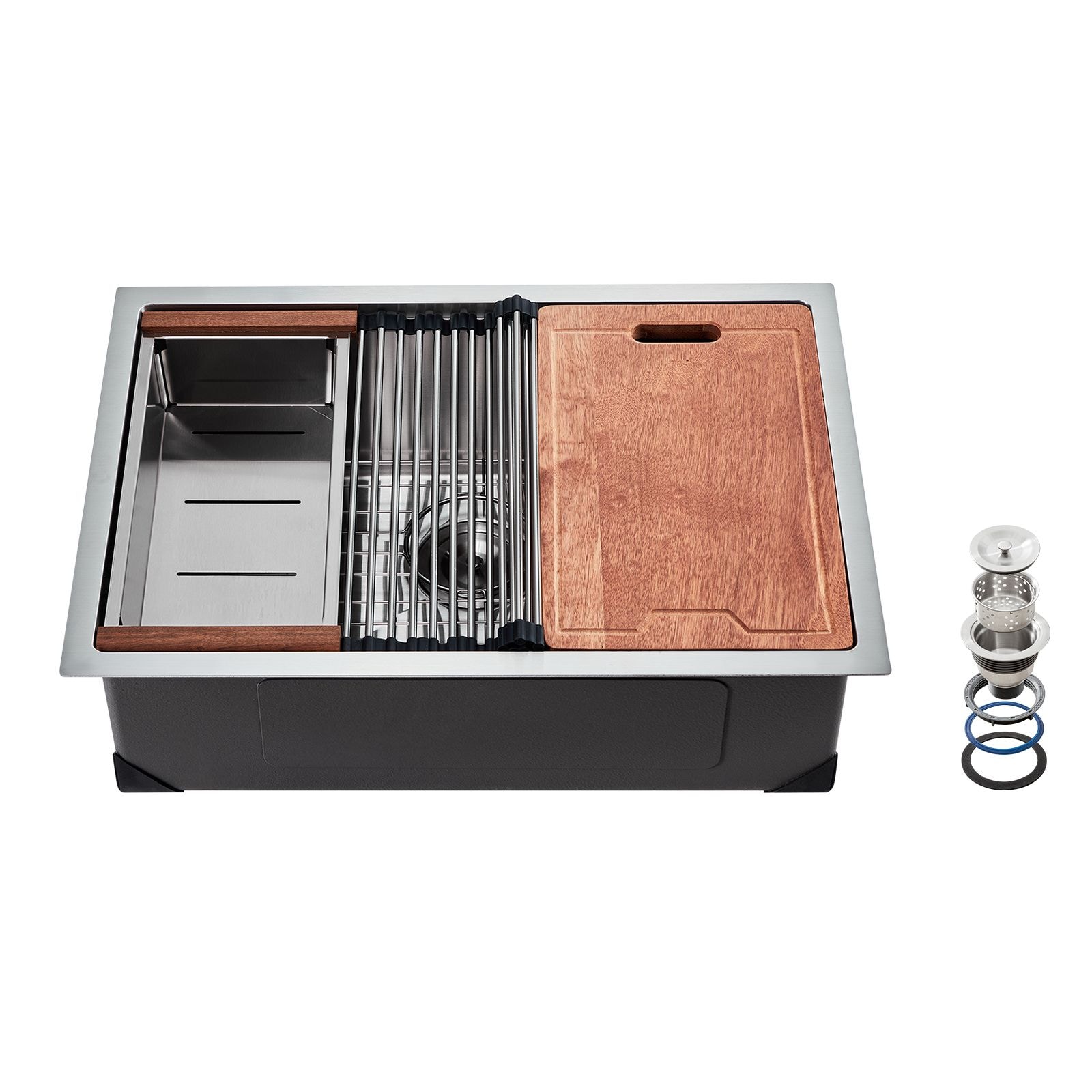 Tahanbath 23 Inches Kitchen Sink Workstation 304 Stainless Steel Undermount Drop In Single Bowl Farmhouse Basin with Ledge and Multiple Accessories Household Dishwasher Sinks Suitable for RV Prep Kitchen and Bar