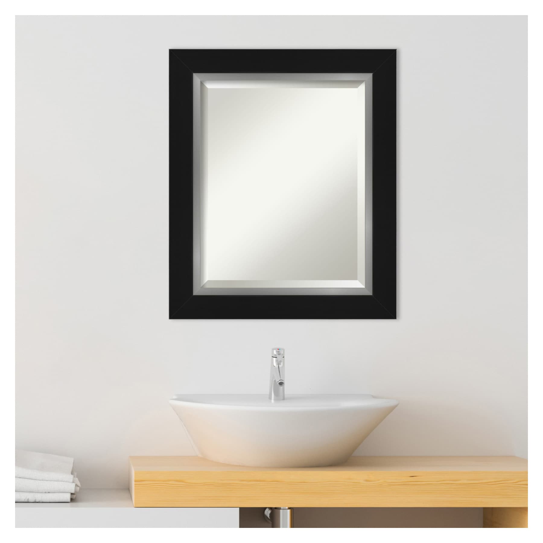 Eva Black Silver Rectangular Beveled Wall Mirror
