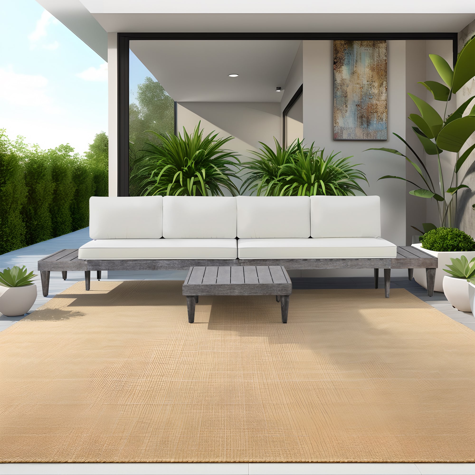 ModernLuxe L-SP100010AAE 3 -Piece Patio Conversation Set with Off-white Cushions