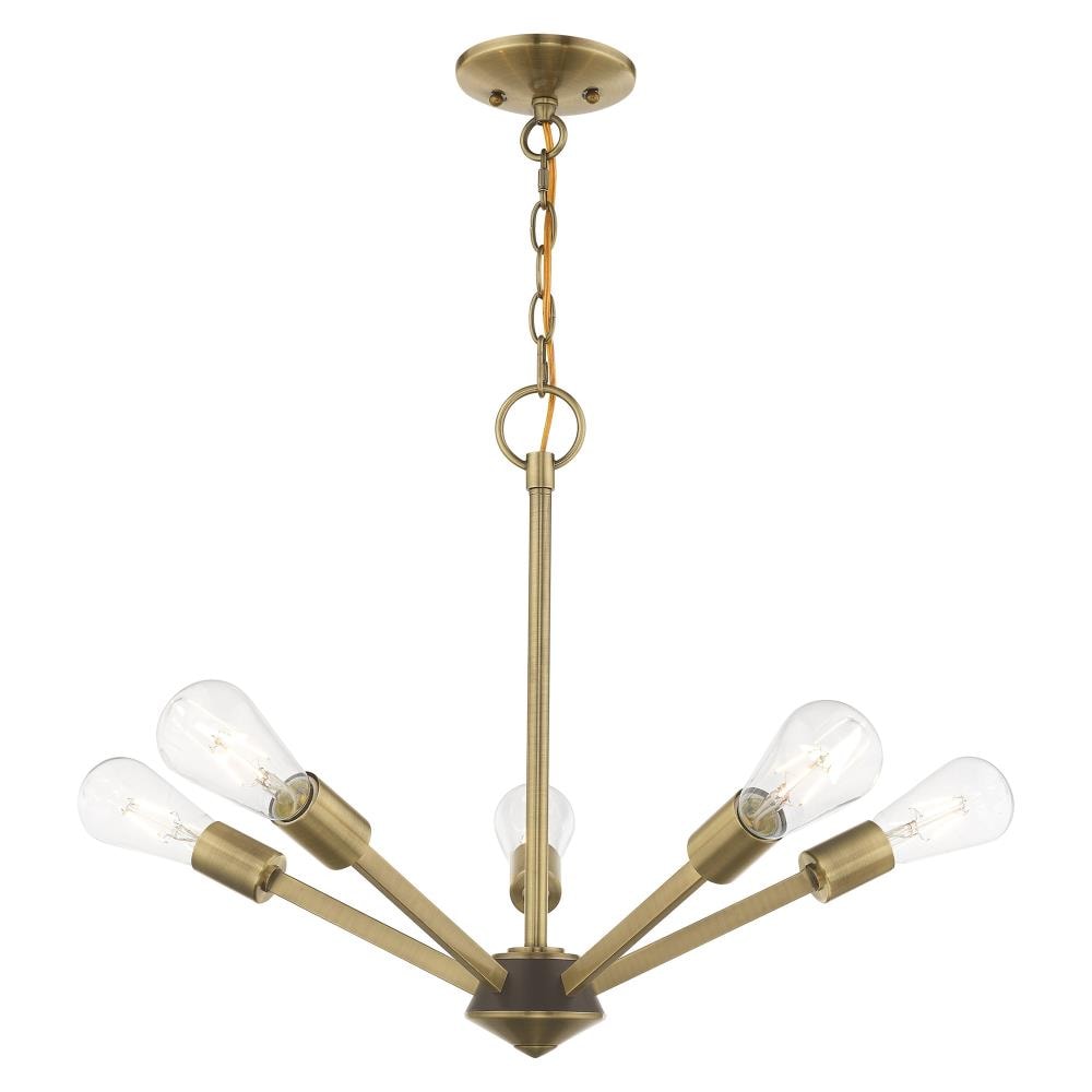 Livex Lighting 51155-01 Prague 5 -Light Antique Brass Mid-century For Use in Bathrooms, Bedrooms, Dining Rooms, Foyers, Kitchens, Living Rooms Chandelier